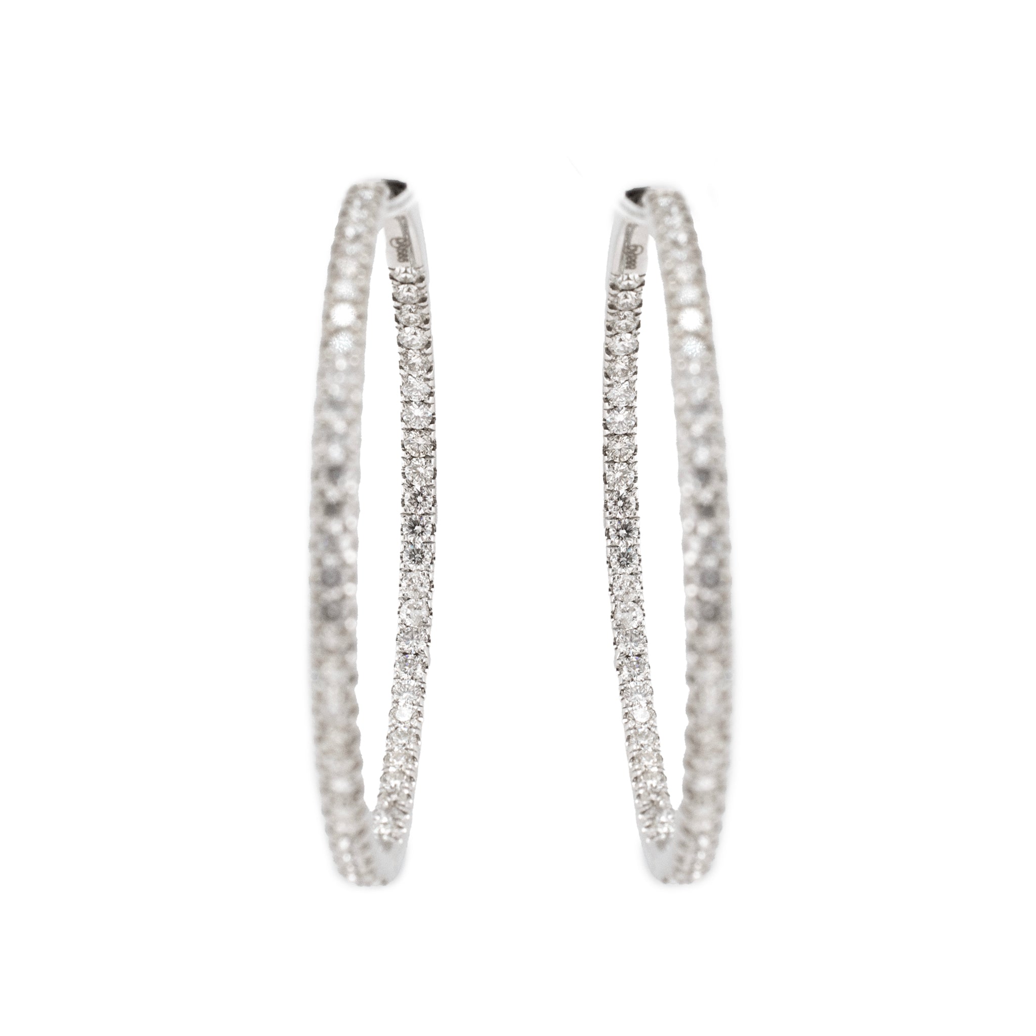 Ladies 14K White Gold Inside Out 3.23ct Pave Diamond Hoop Earrings