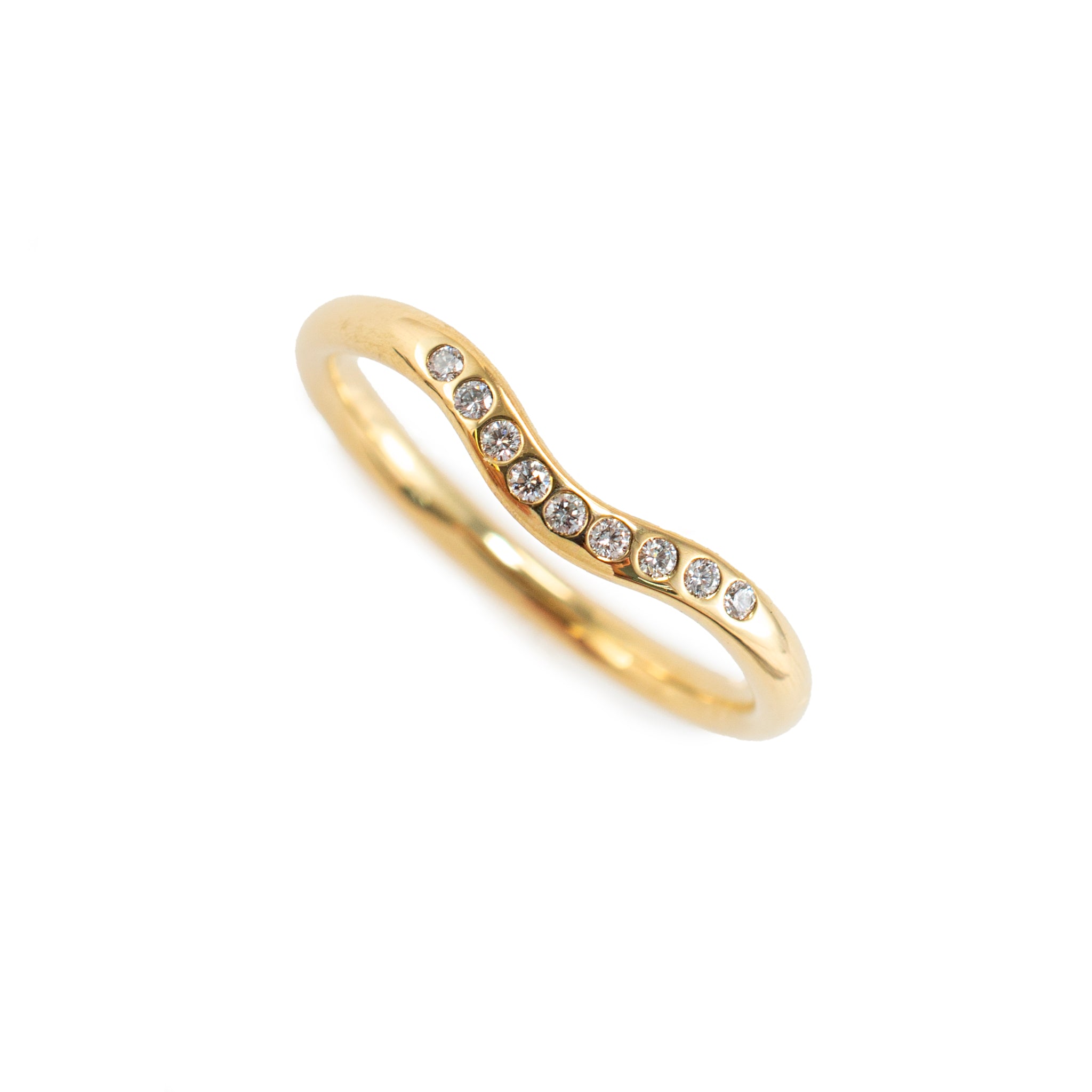 Tiffany & Co. 18K Yellow Gold Elsa Peretti Curved Diamond Wedding Band Ring