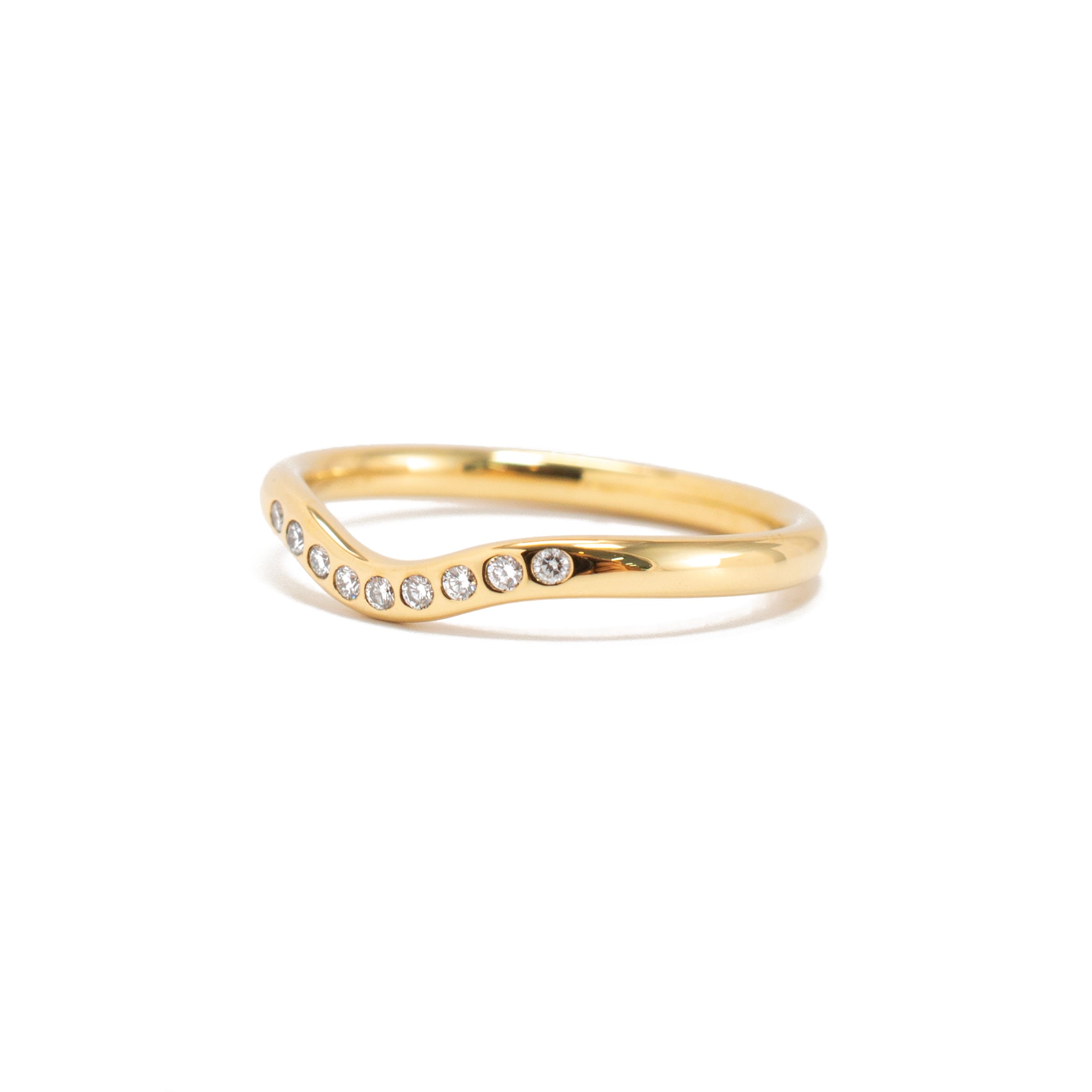 Tiffany & Co. 18K Yellow Gold Elsa Peretti Curved Diamond Wedding Band Ring