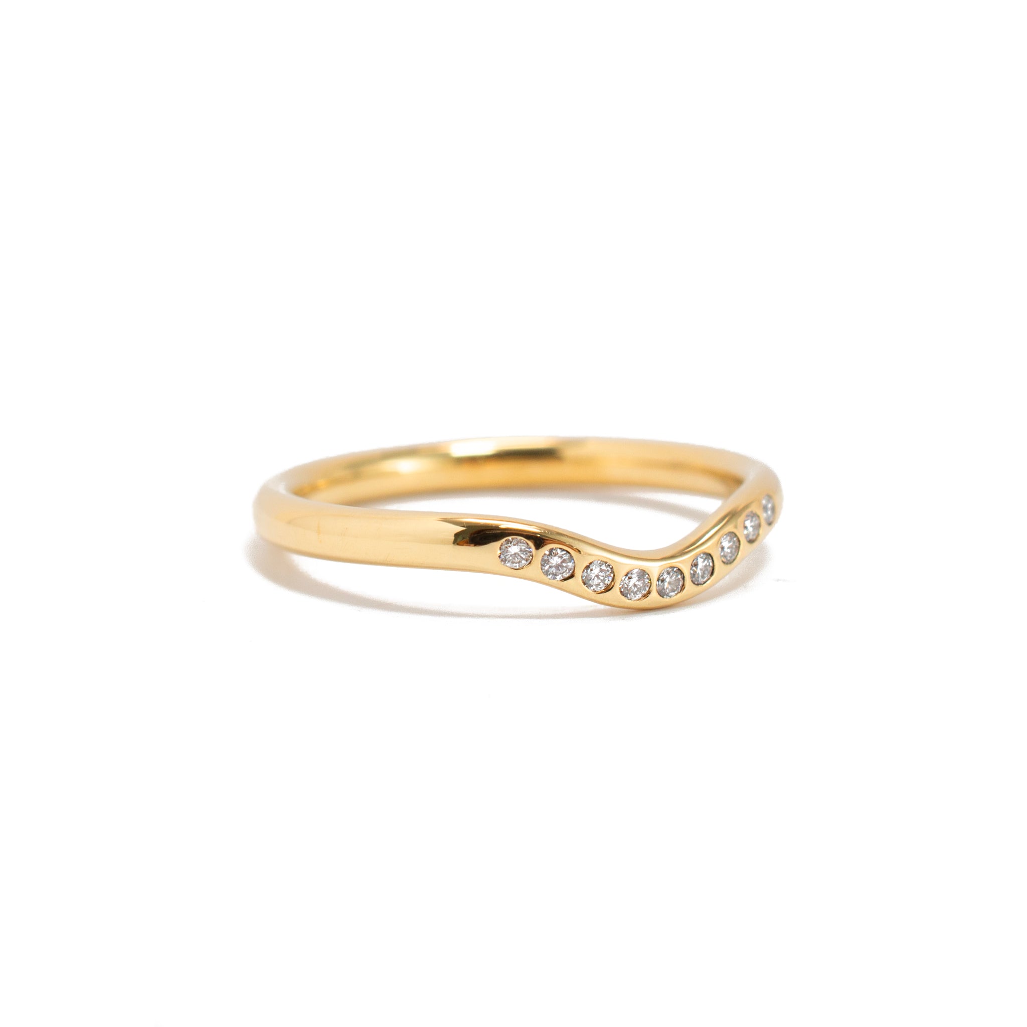 Tiffany & Co. 18K Yellow Gold Elsa Peretti Curved Diamond Wedding Band Ring