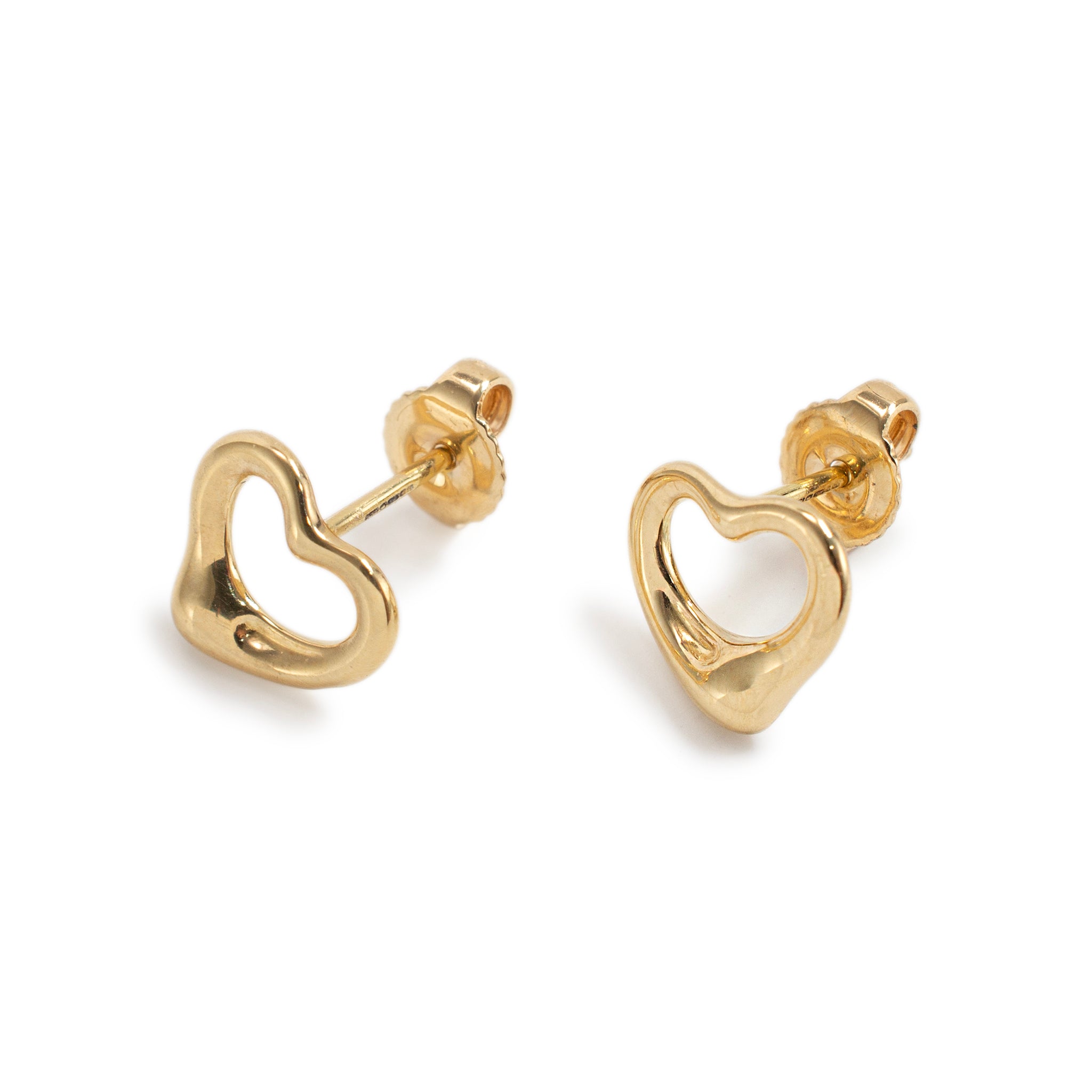 Tiffany & Co. Elsa Peretti Open Heart 11mm 18K Yellow Gold Stud Earrings