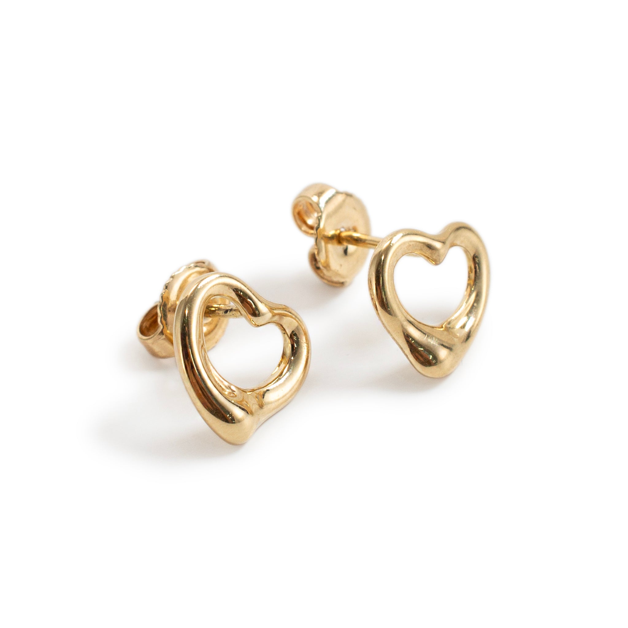Tiffany & Co. Elsa Peretti Open Heart 11mm 18K Yellow Gold Stud Earrings