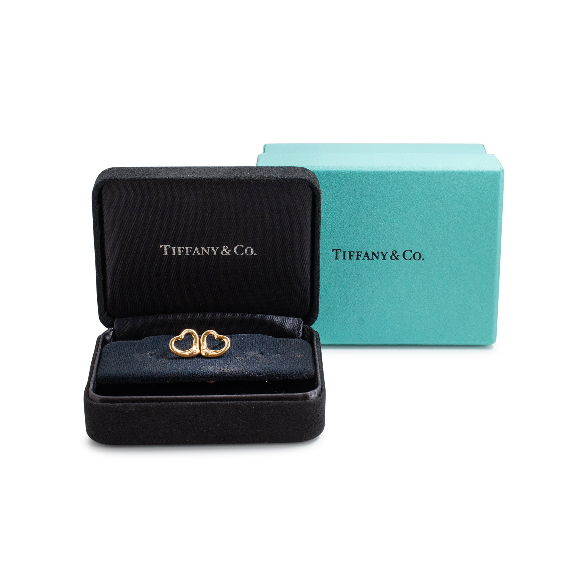 Tiffany & Co. Elsa Peretti Open Heart 11mm 18K Yellow Gold Stud Earrings