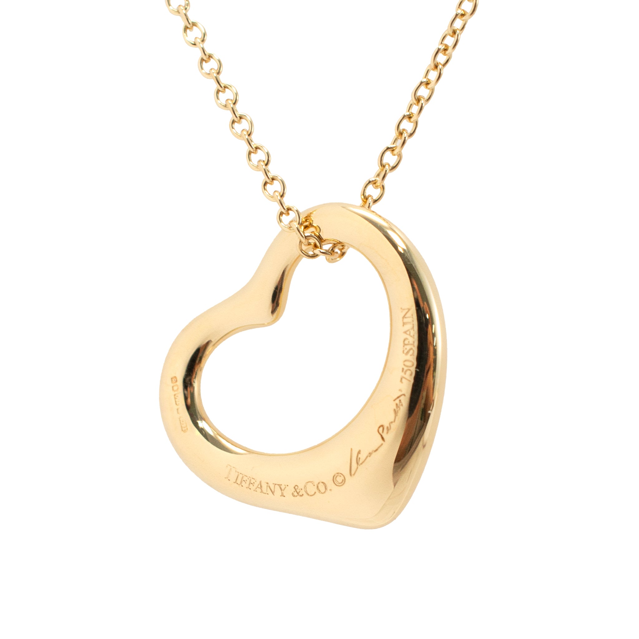 Tiffany & Co. Elsa Peretti 18K Yellow Gold 16MM Open Heart Pendant Necklace