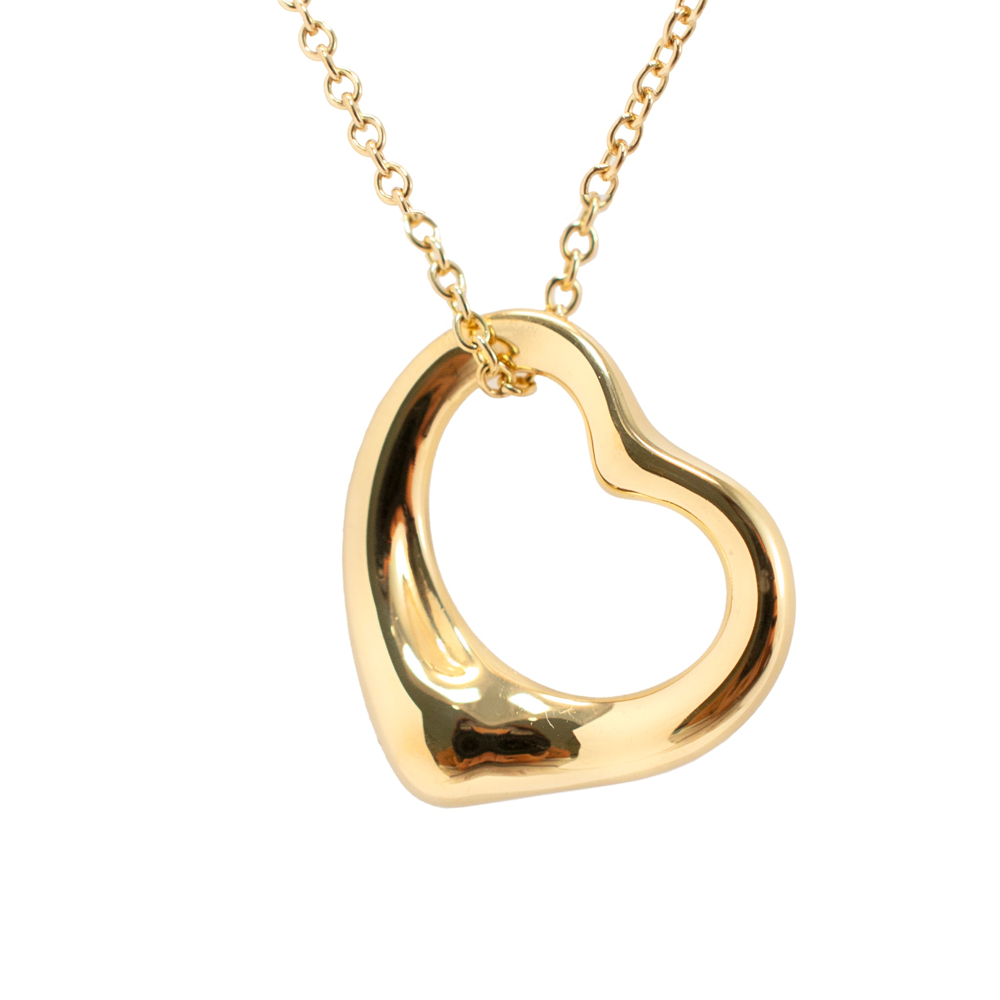 Tiffany & Co. Elsa Peretti 18K Yellow Gold 16MM Open Heart Pendant Necklace