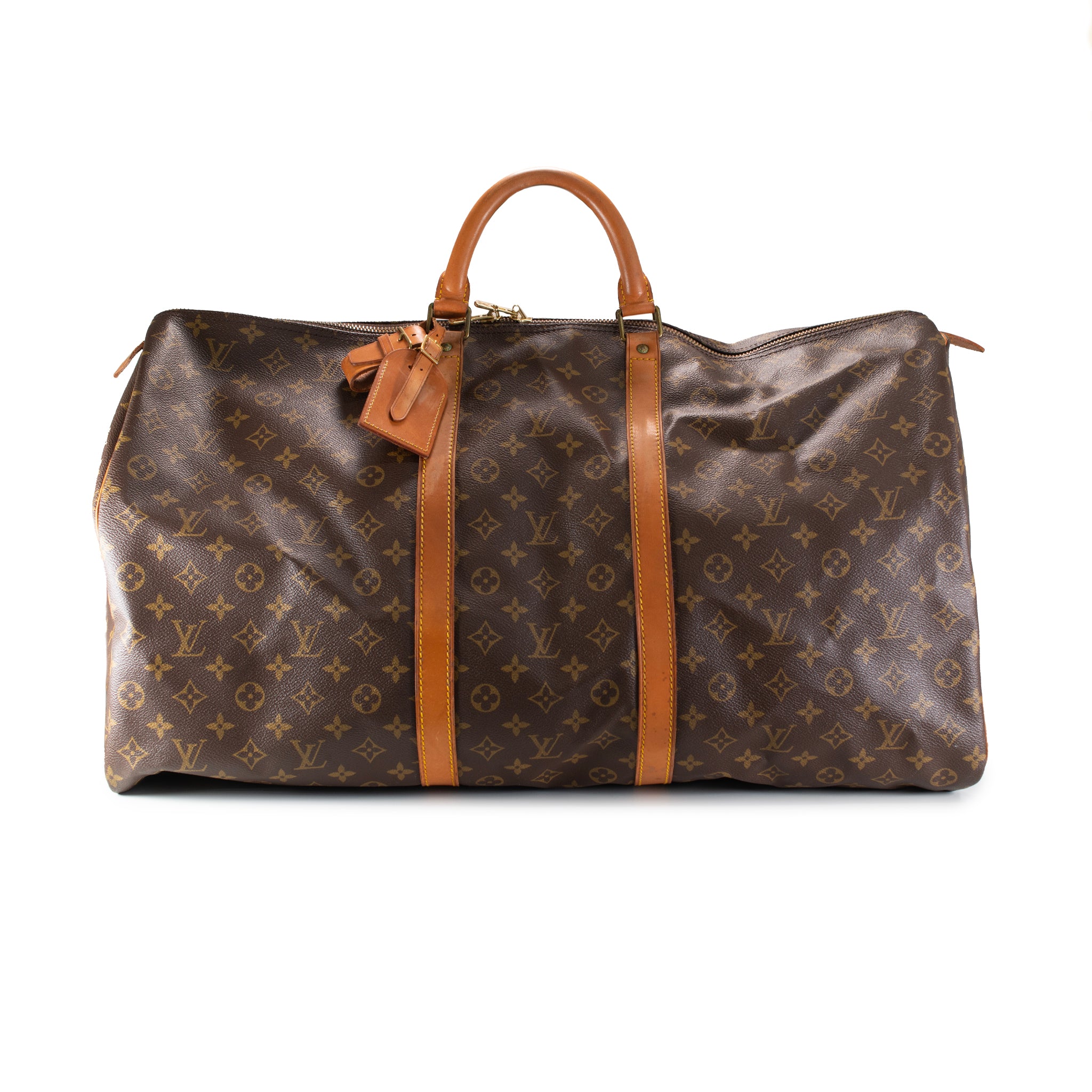 Vintage Louis Vuitton Keepall 55 Monogram Leather Top Handle Travel Bag