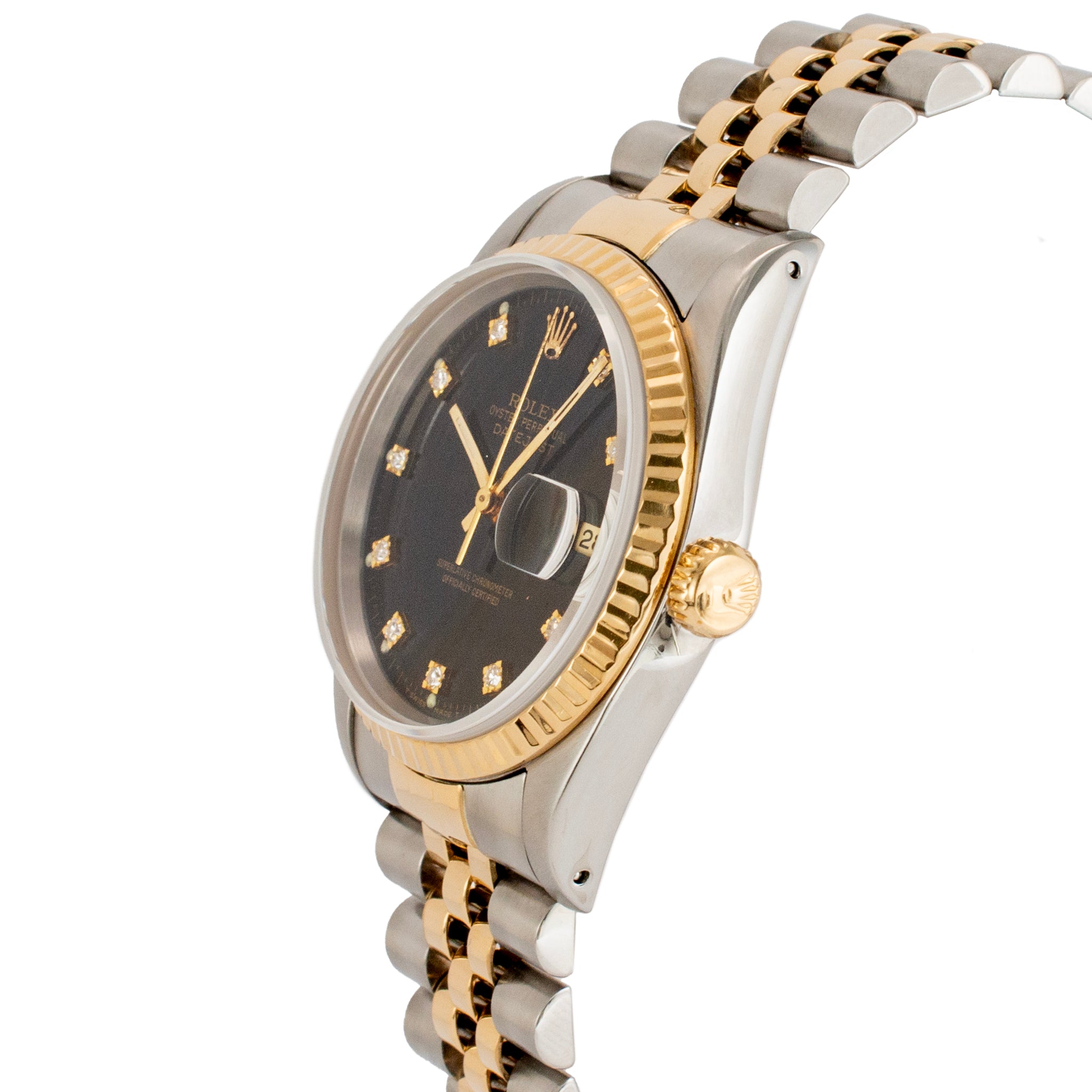 1993 Rolex Datejust 36MM 16233 Black Jubilee Two Tone Yellow Gold Steel Watch