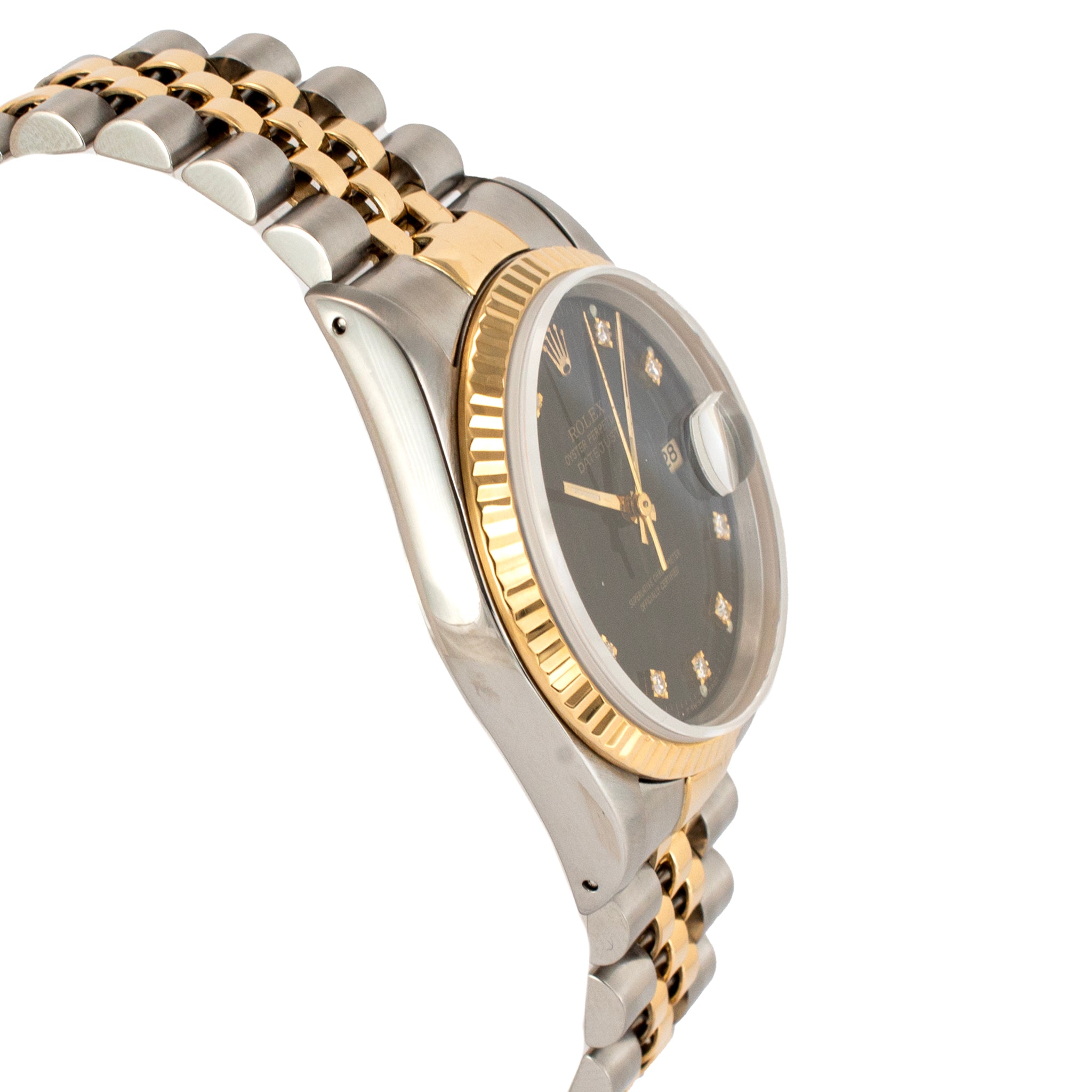 1993 Rolex Datejust 36MM 16233 Black Jubilee Two Tone Yellow Gold Steel Watch