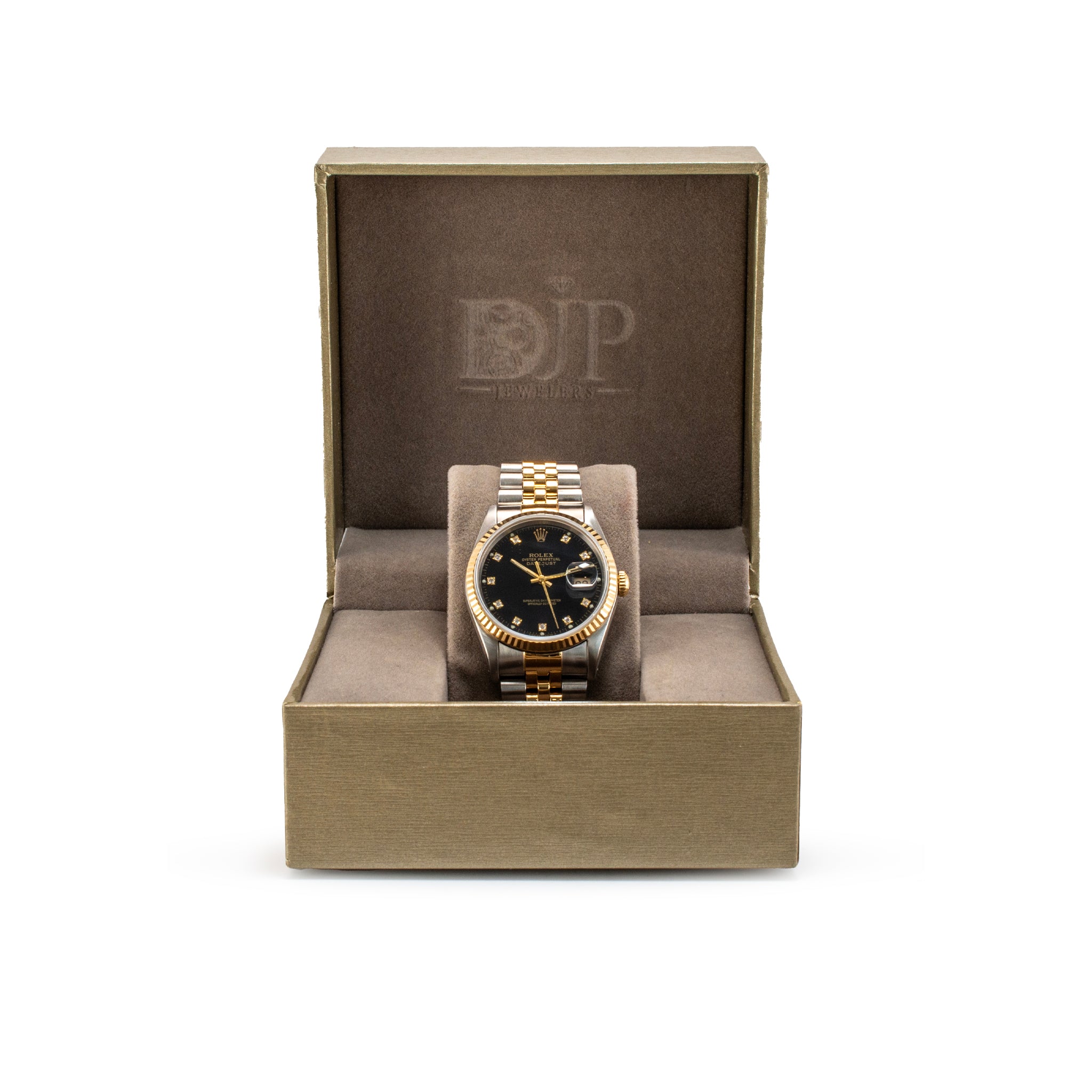 1993 Rolex Datejust 36MM 16233 Black Jubilee Two Tone Yellow Gold Steel Watch