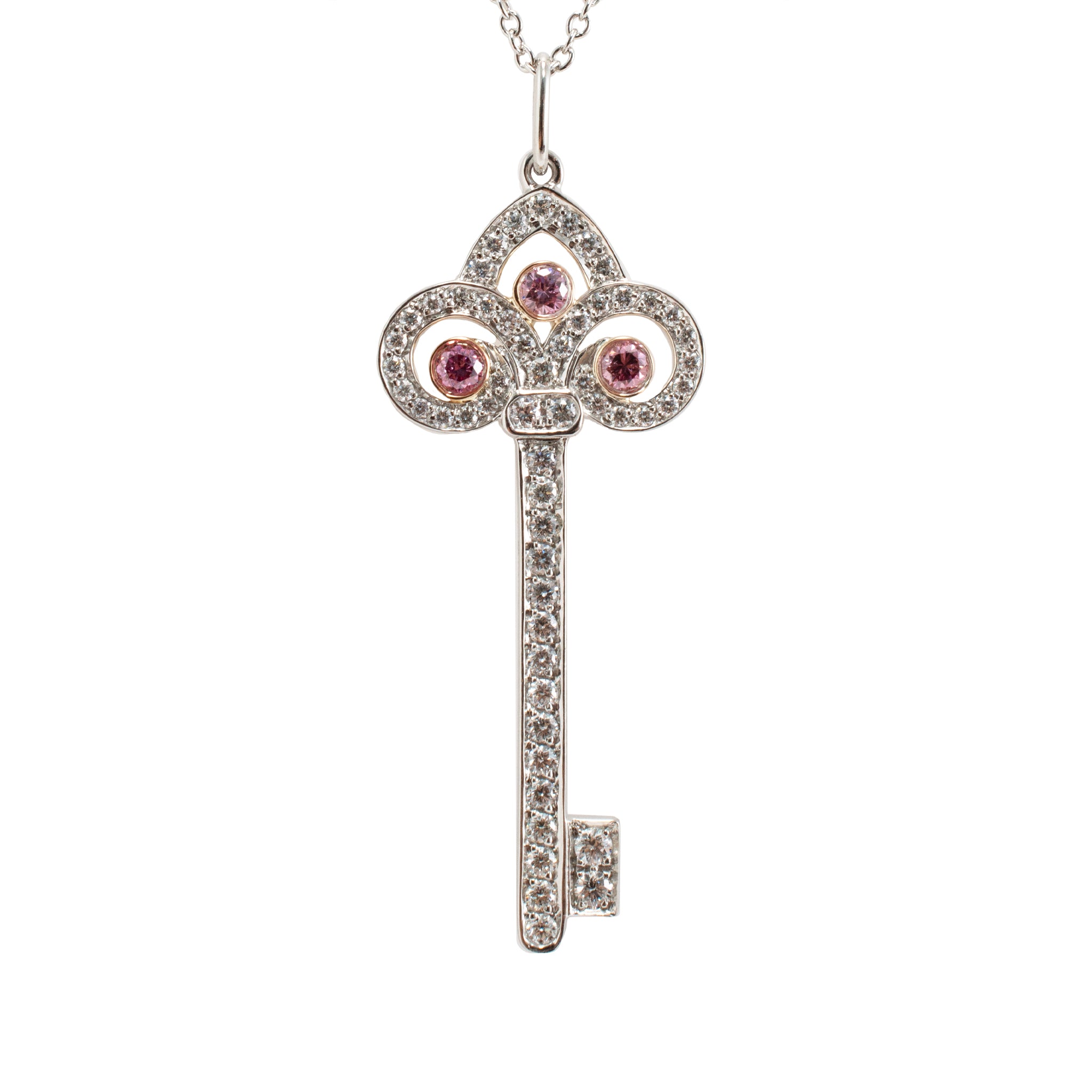 Tiffany & Co. Fleur De Lis Platinum 18K Gold Diamond Key Pendant Necklace