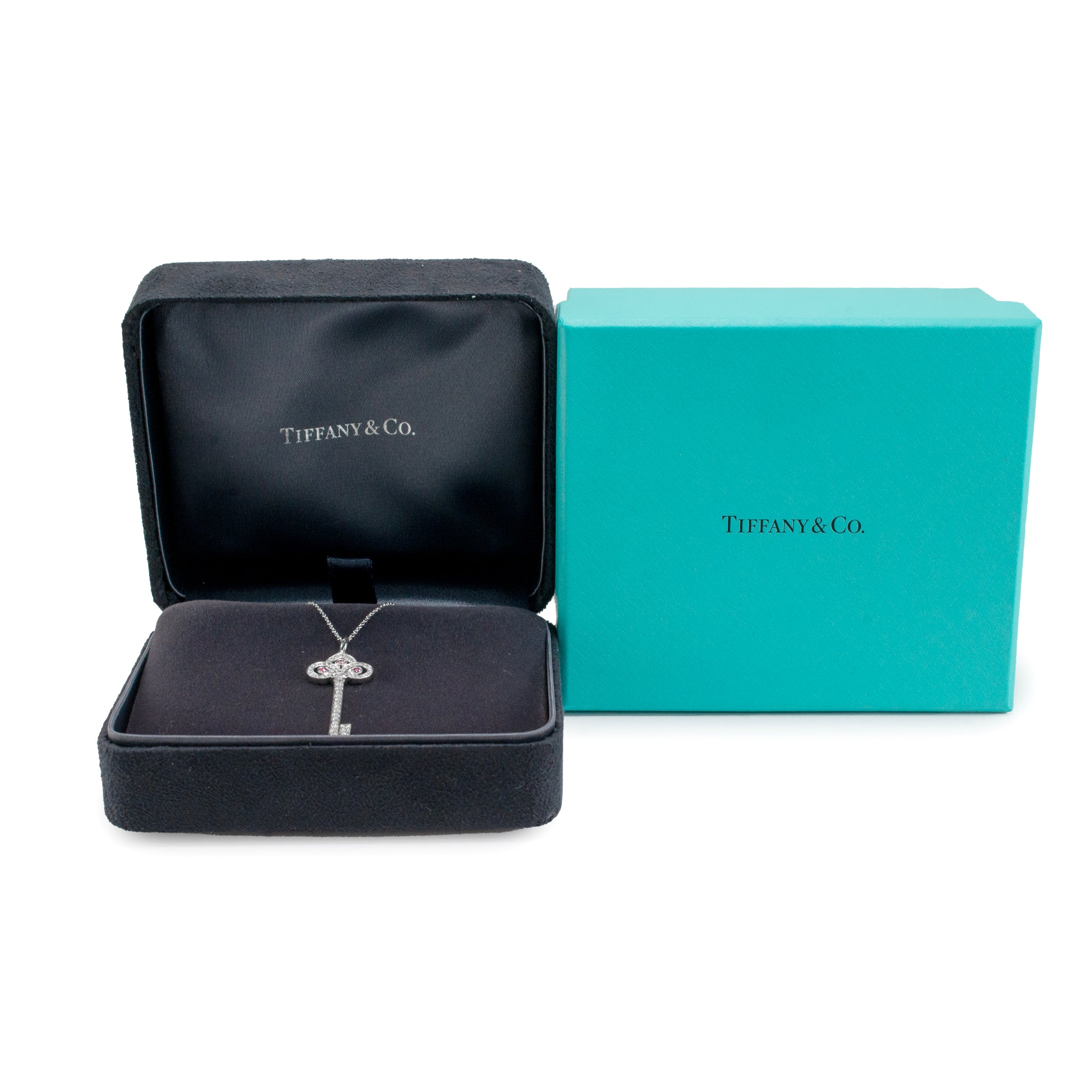 Tiffany & Co. Fleur De Lis Platinum 18K Gold Diamond Key Pendant Necklace