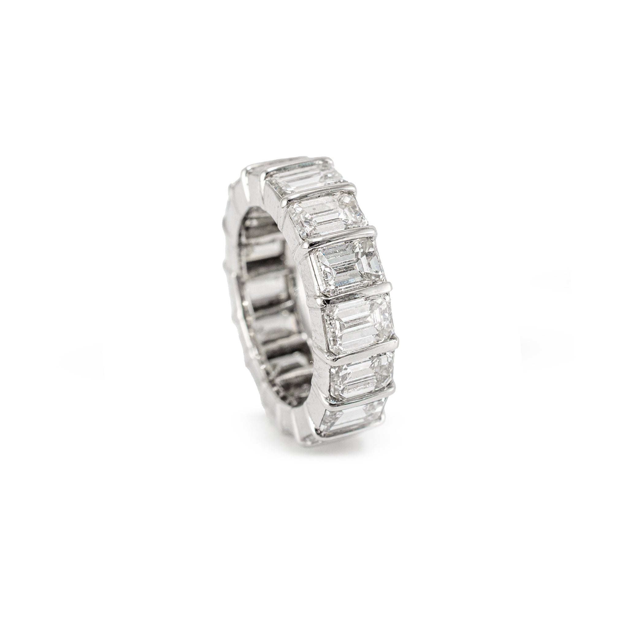 Ladies Platinum 7.20ct Emerald Cut Diamond Full Eternity Wedding Band Ring