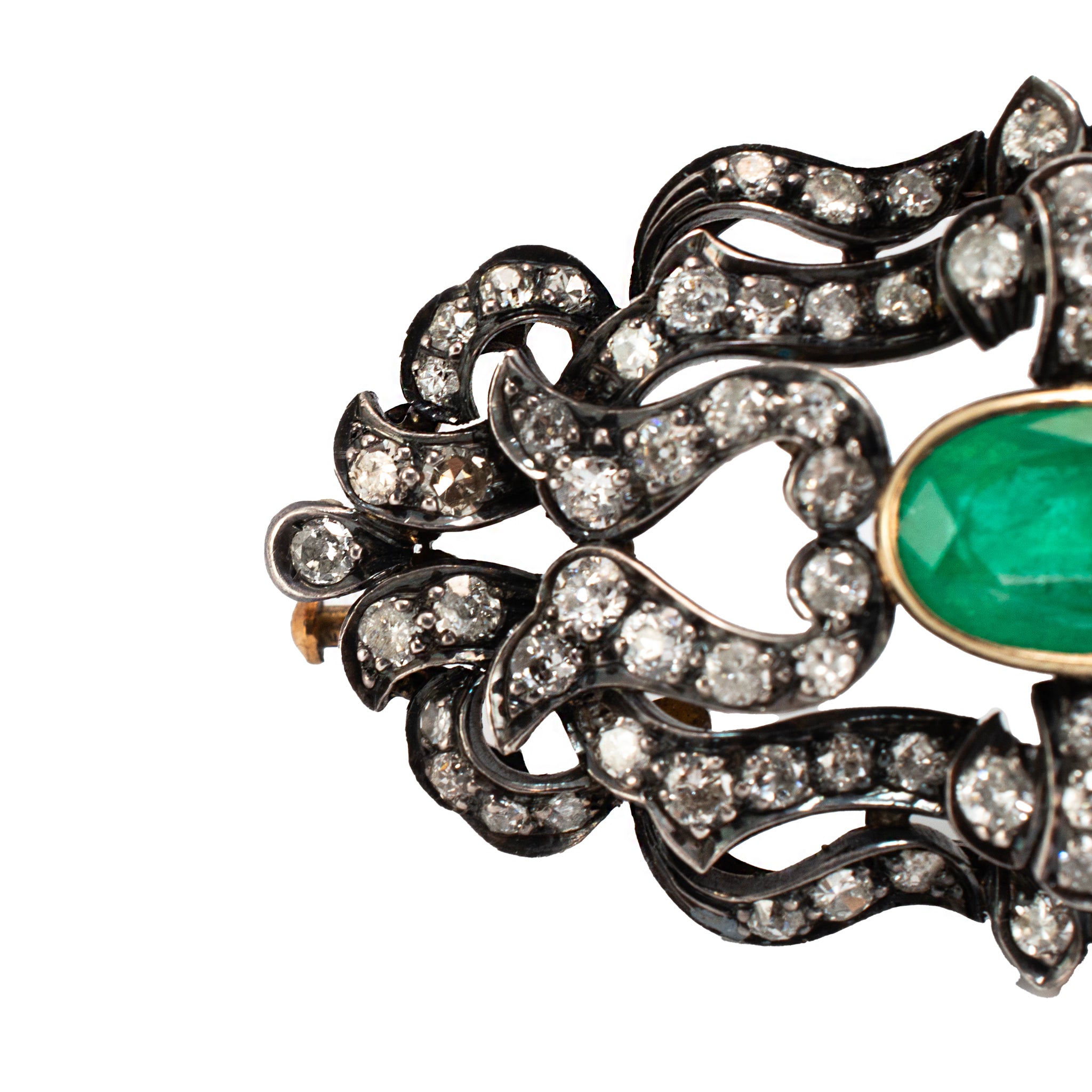 Antique Victorian Silver Top 18K Yellow Gold F1 GIA 3.06ct Emerald Diamond PIN