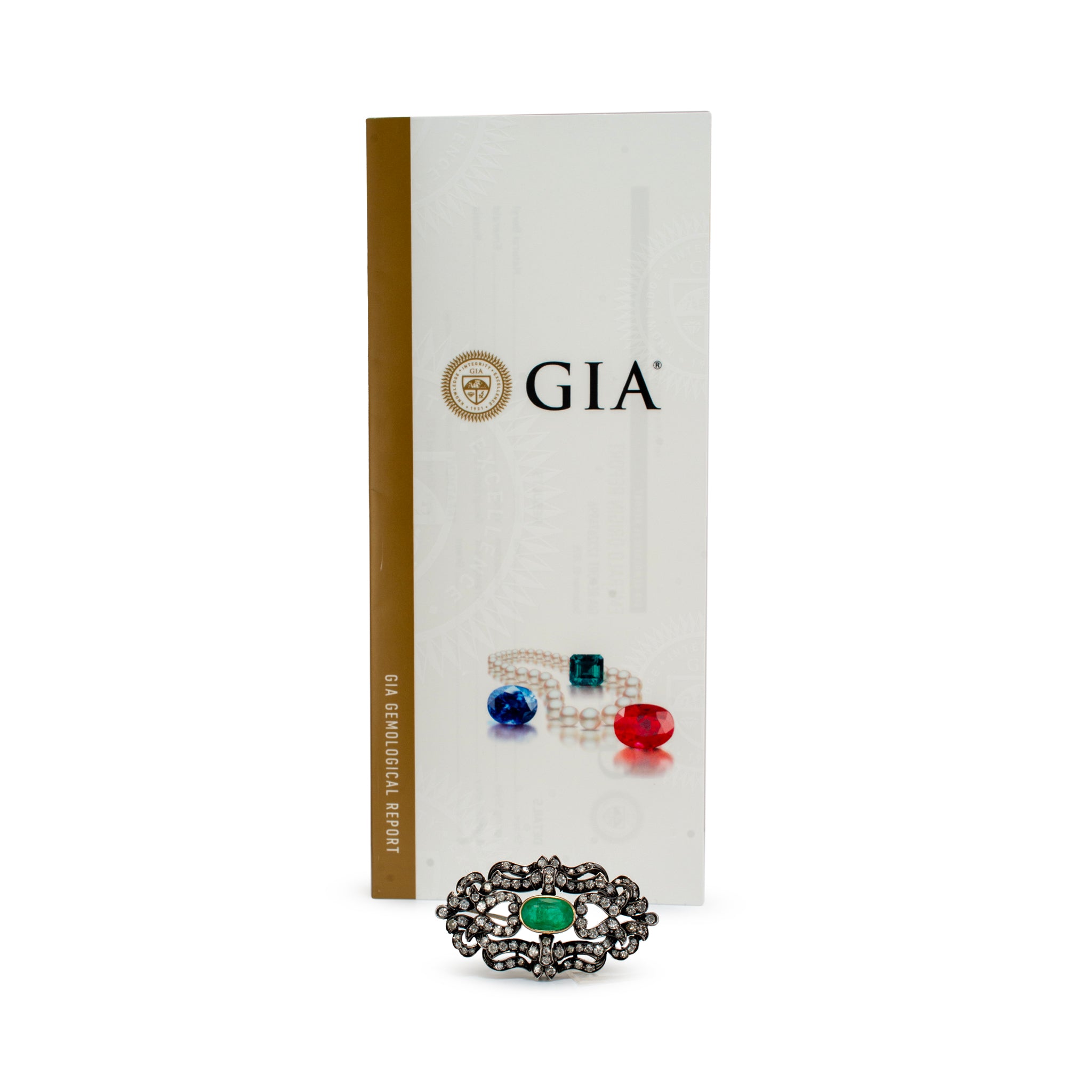 Antique Victorian Silver Top 18K Yellow Gold F1 GIA 3.06ct Emerald Diamond PIN