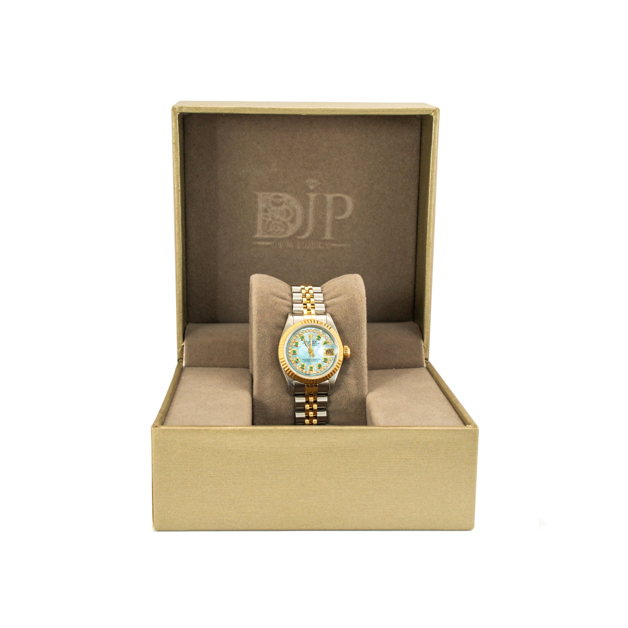 Ladies Rolex Datejust 26MM 69173 Mop Emerlad Diamond Jubilee Gold Steel Watch