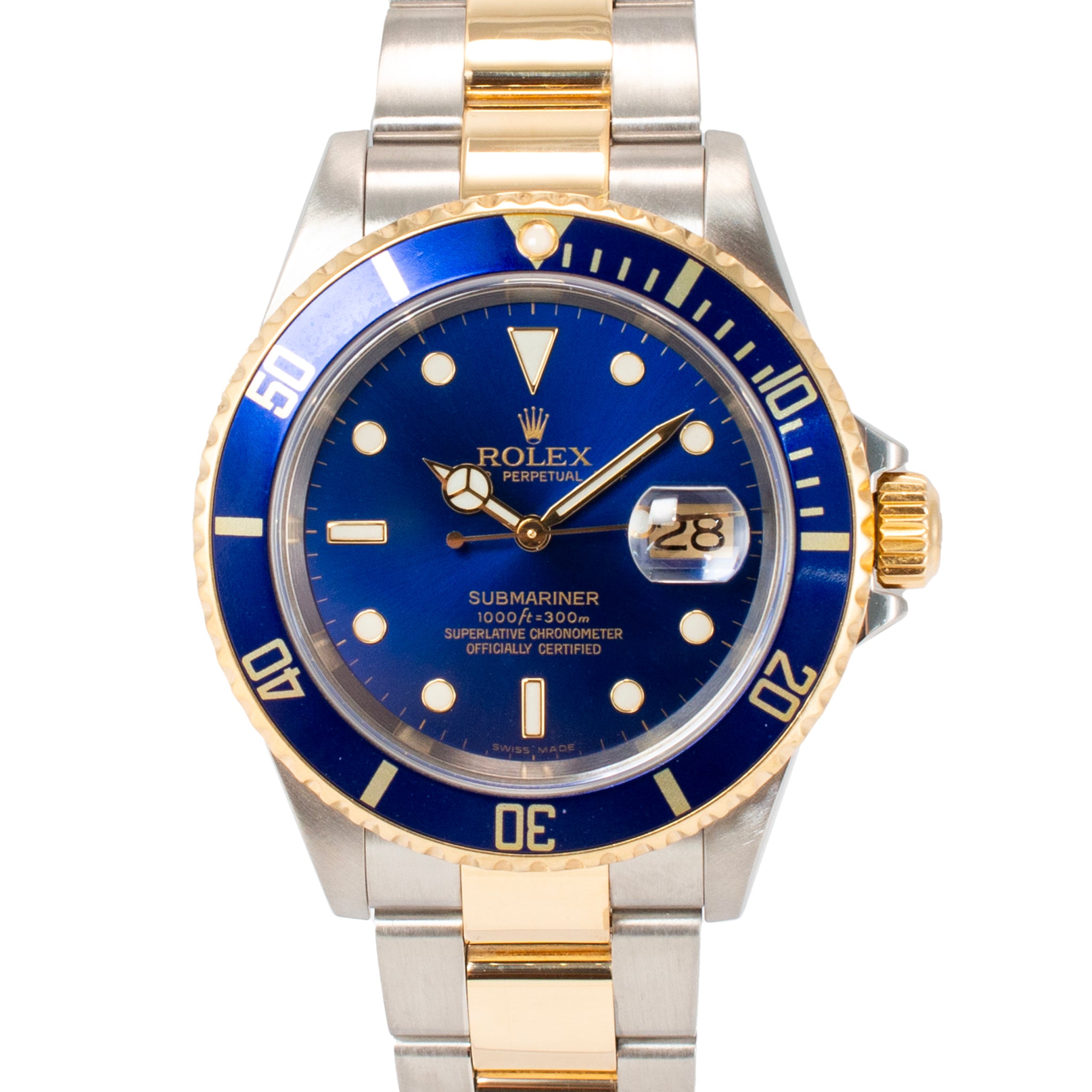 2005 Rolex Submariner Date 40MM 16613 T Tritium Blue Dial Gold Steel Watch