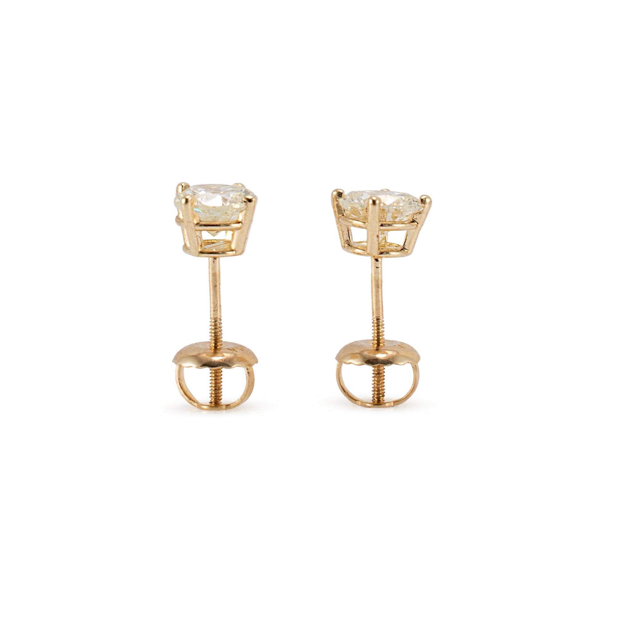 14K Yellow Gold 4-Prong Screw Back 1.03ct Diamond Stud Earrings