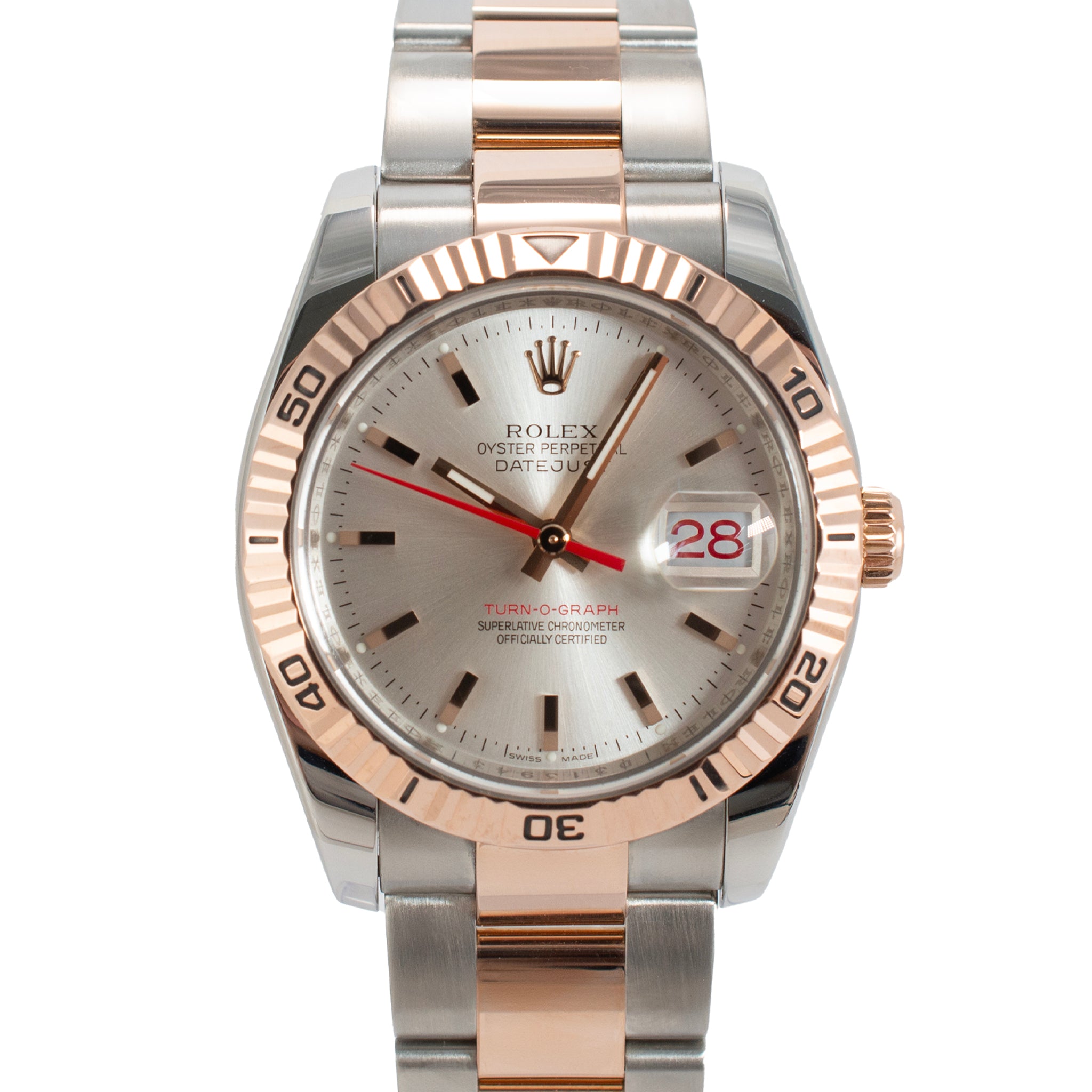2006 Rolex Datejust Turn-O-Graph 36MM 116261 Rose Gold Steel Oyster Fluted Watch