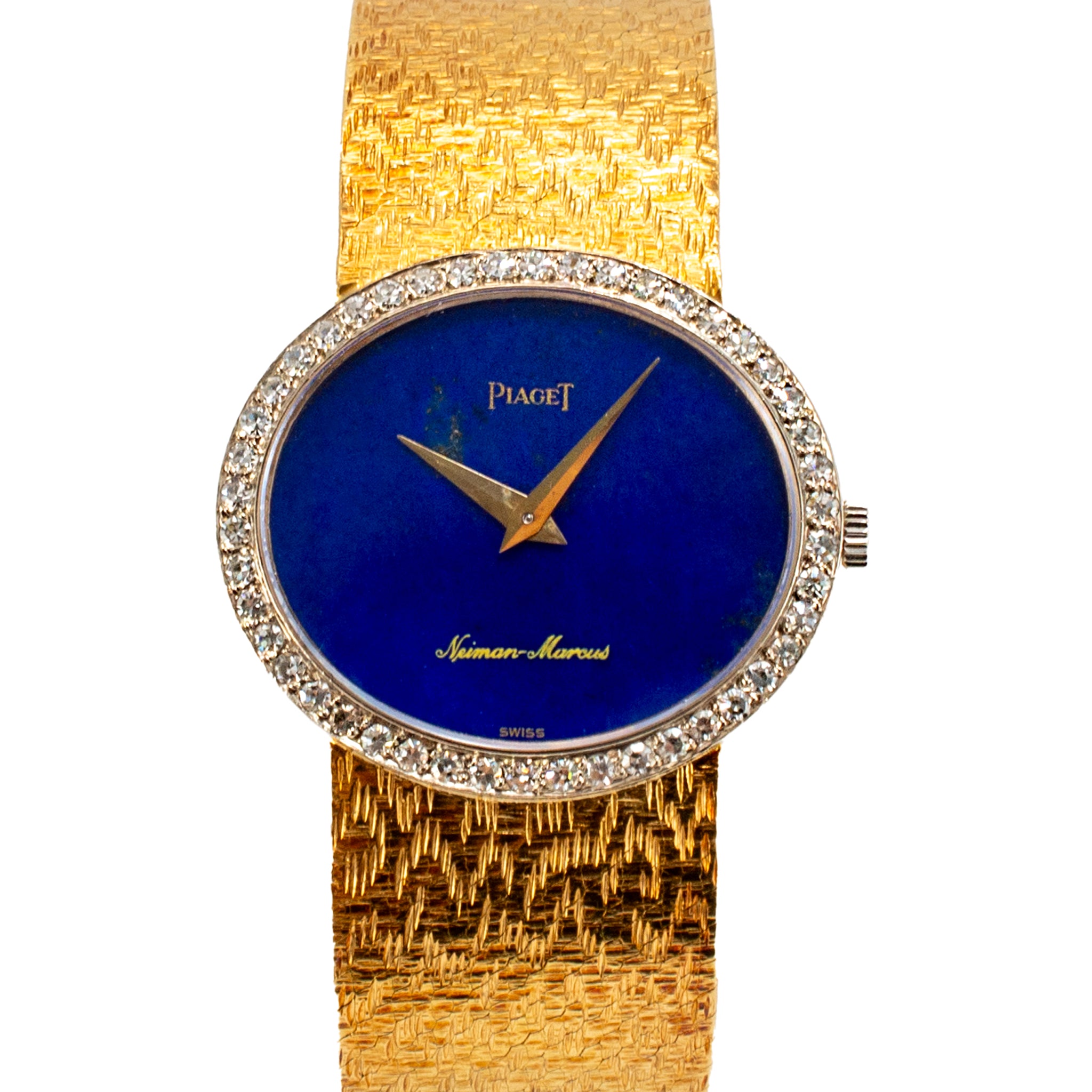 Vintage Piaget 24MM 9805 B 68 18K Gold Diamond Neiman Marcus Lapis Dial Watch