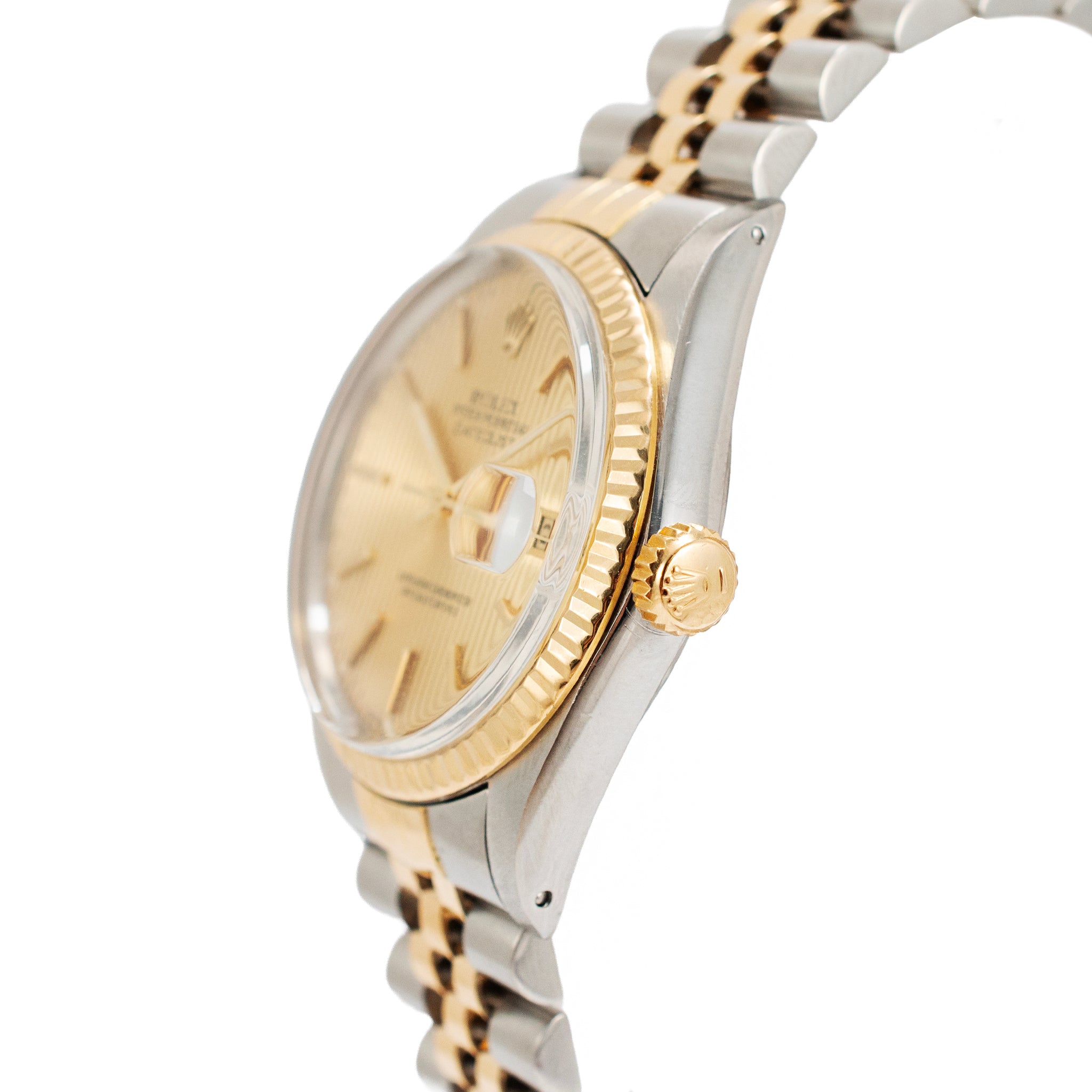 Rolex Datejust 36MM 16013 Champagne Tapestry Jubilee Fluted 18K Gold Steel Watch