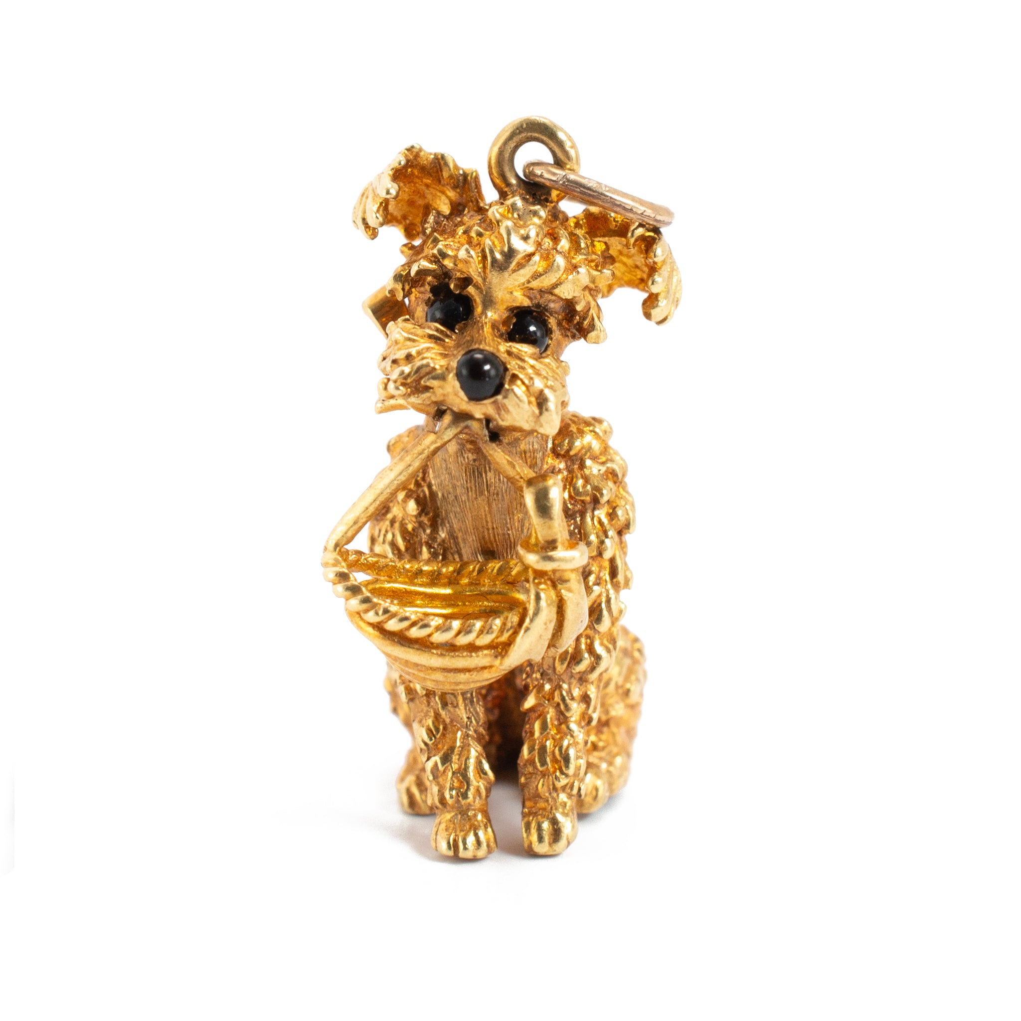 Vintage Cellino 18K Yellow Gold Onyx Schnauzer Poodle Dog Charm Pendant