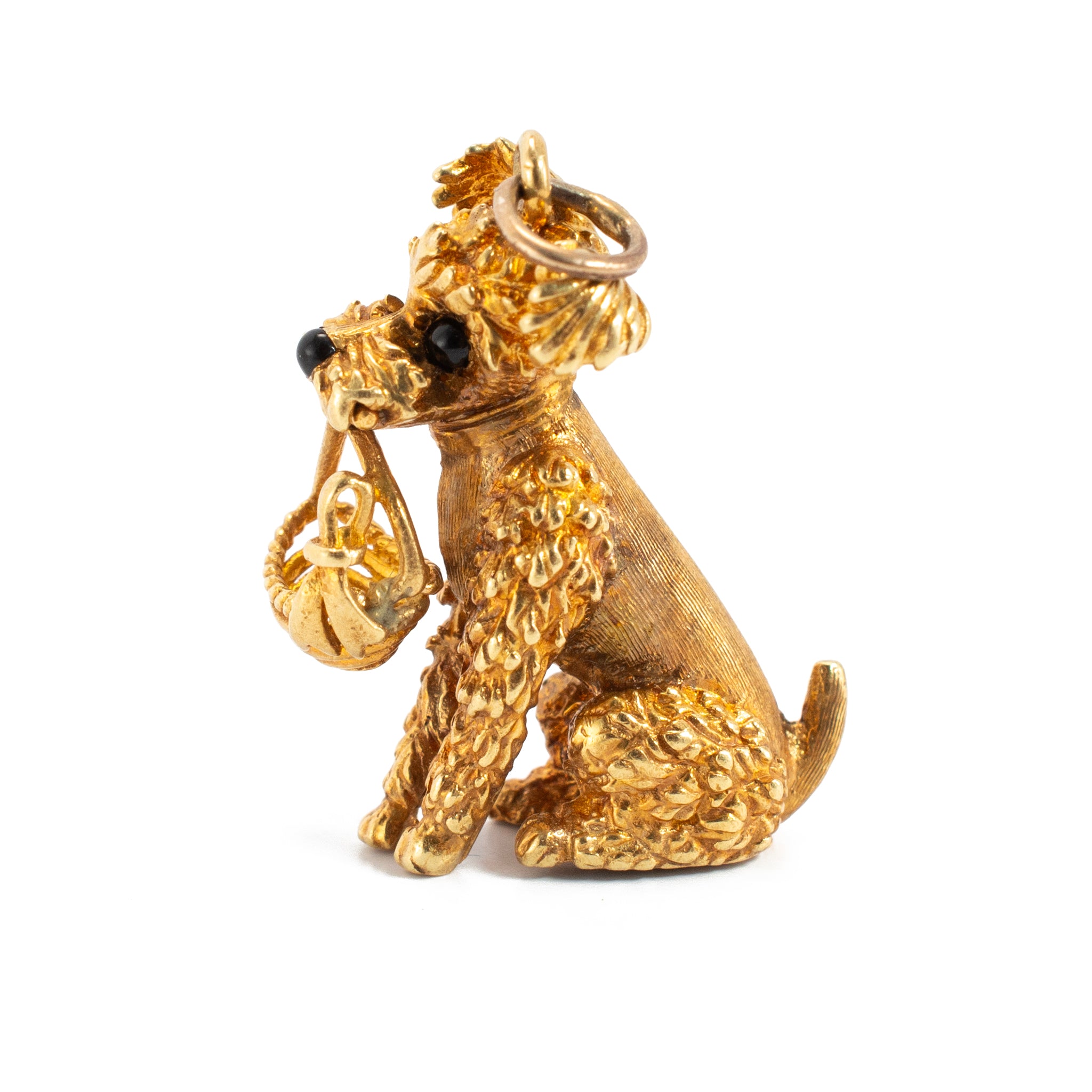 Vintage Cellino 18K Yellow Gold Onyx Schnauzer Poodle Dog Charm Pendant