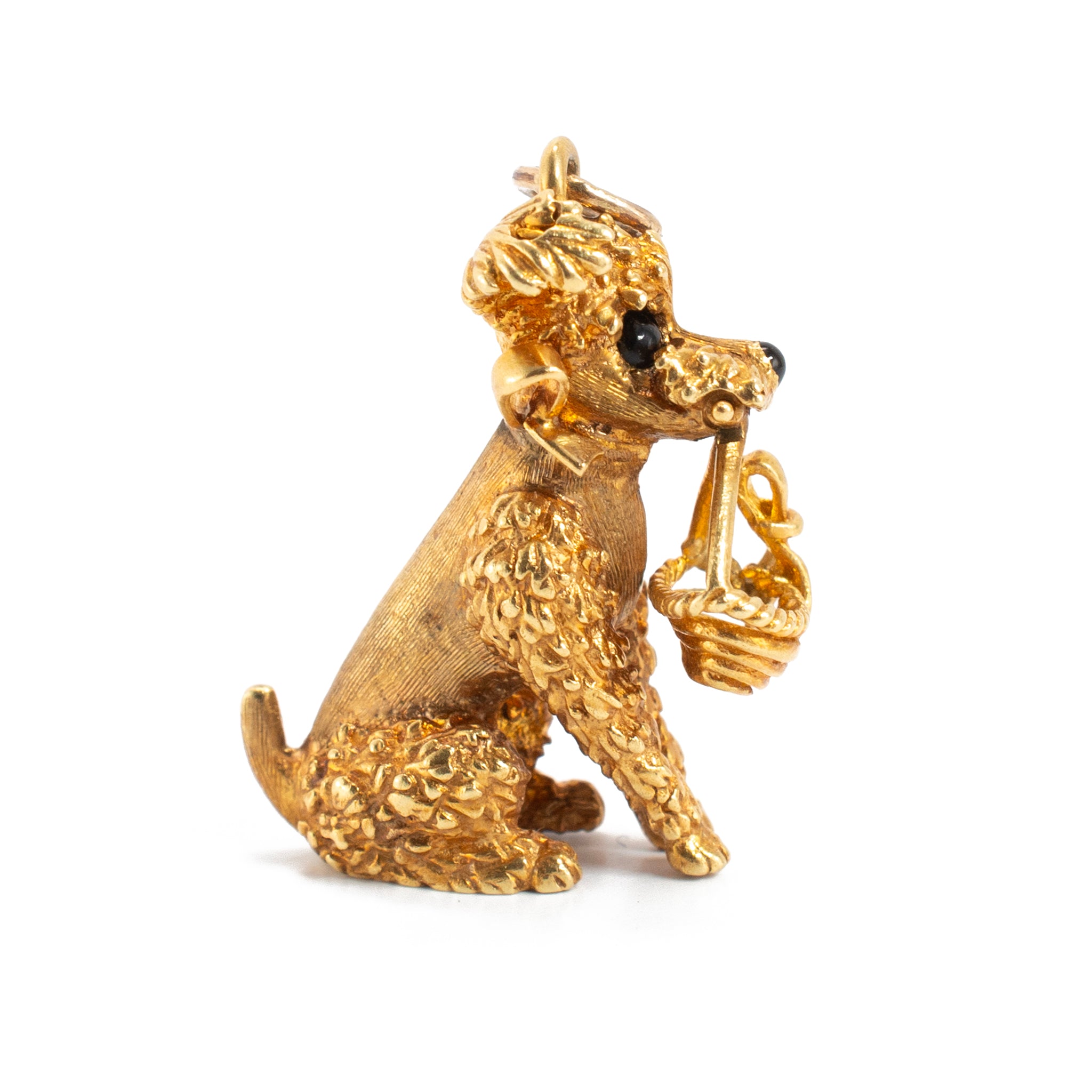 Vintage Cellino 18K Yellow Gold Onyx Schnauzer Poodle Dog Charm Pendant