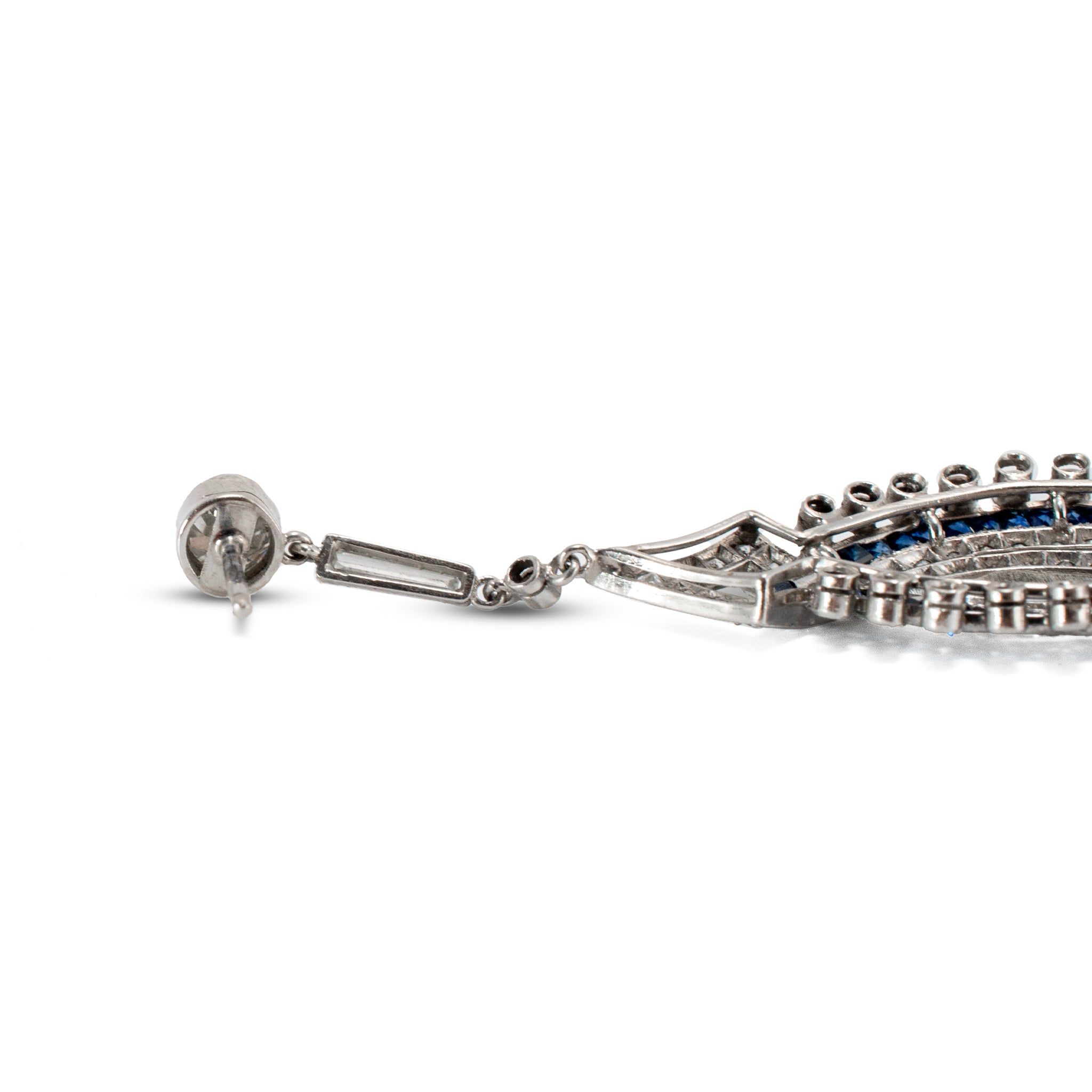 Antique Art Deco Platinum Old European Diamond and Sapphire Stud Dangle Earrings