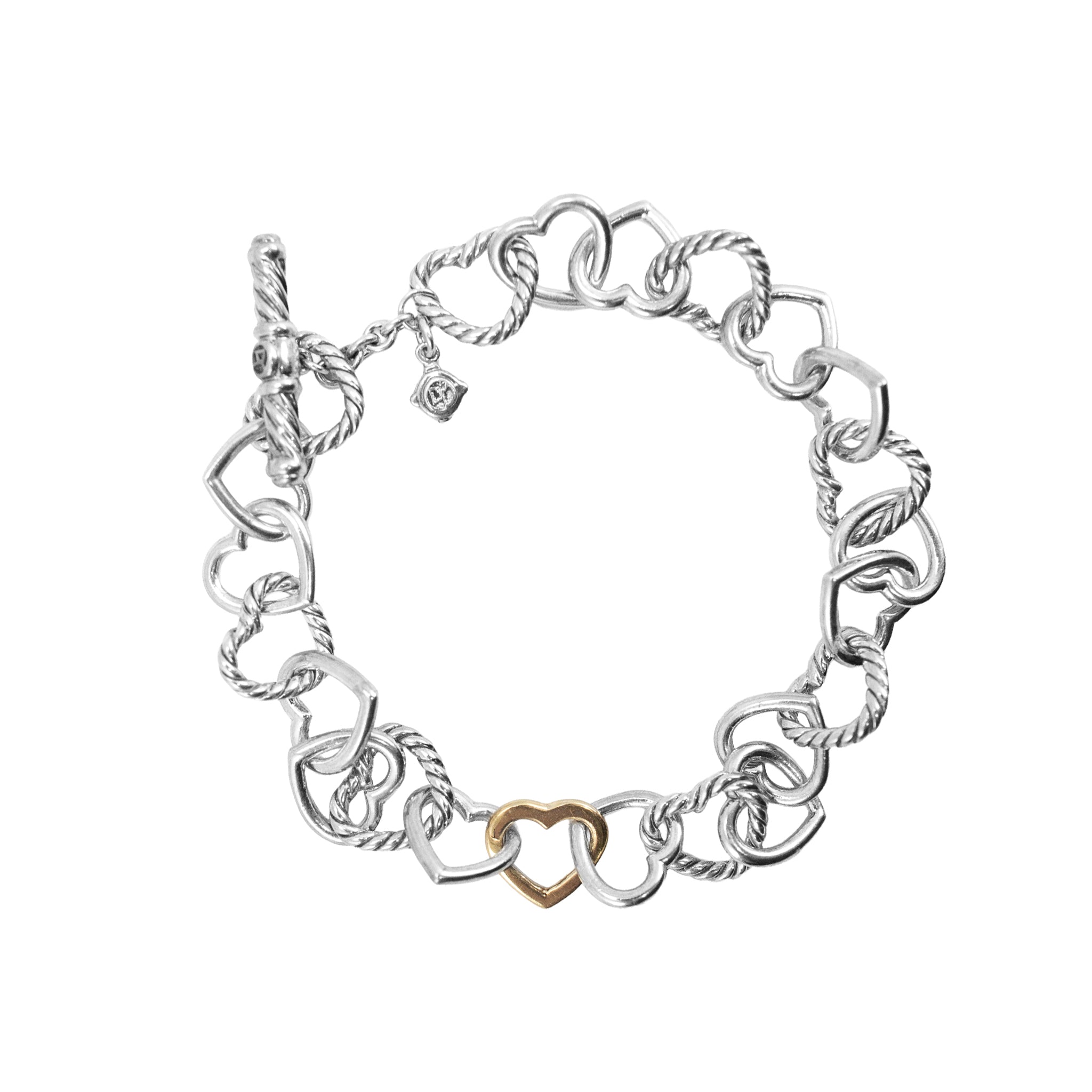 David Yurman 18K Gold & Sterling Silver Open Heart Chain Link Bracelet