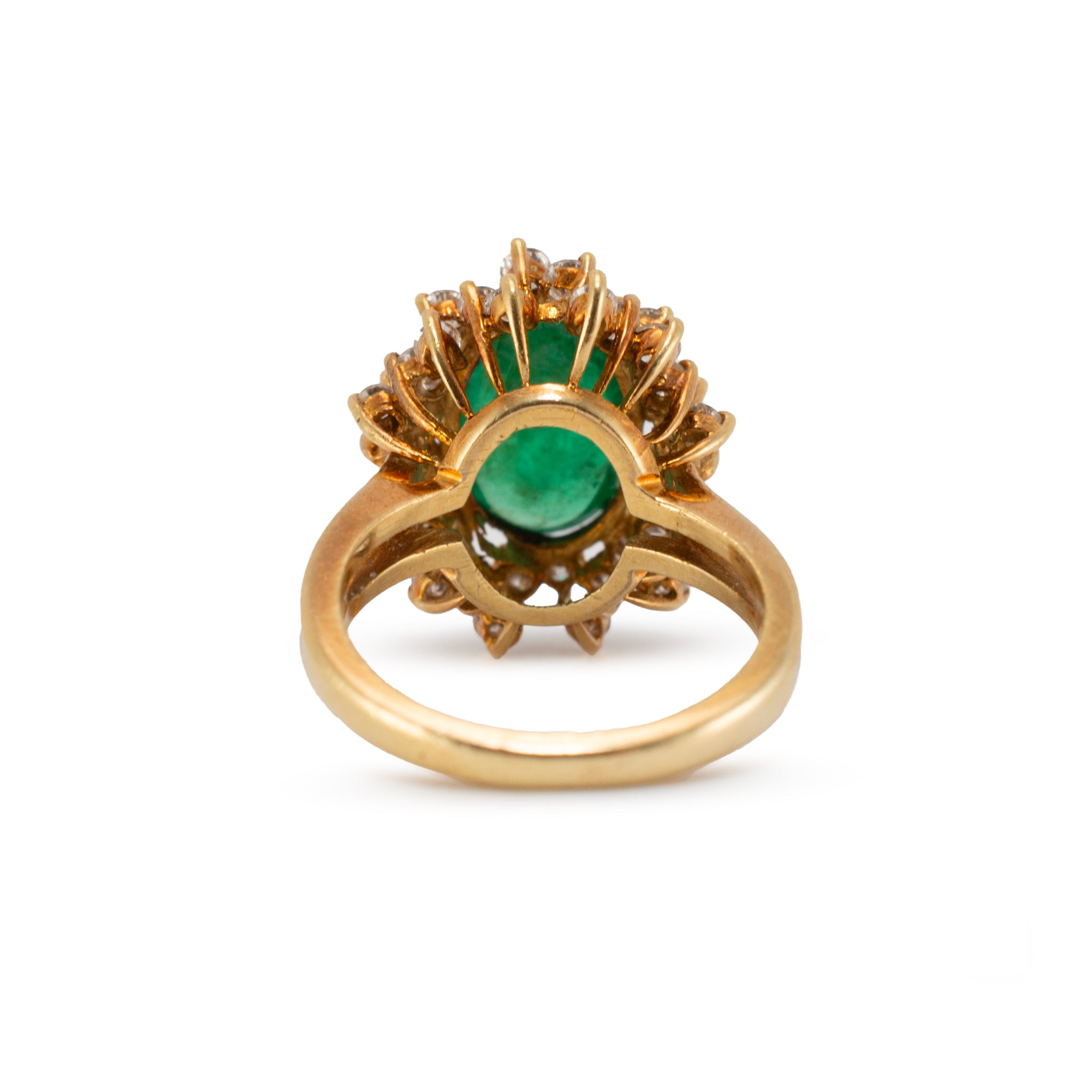 Vintage 18K Yellow Gold GIA Emerald Halo Diamond Cocktail Ring