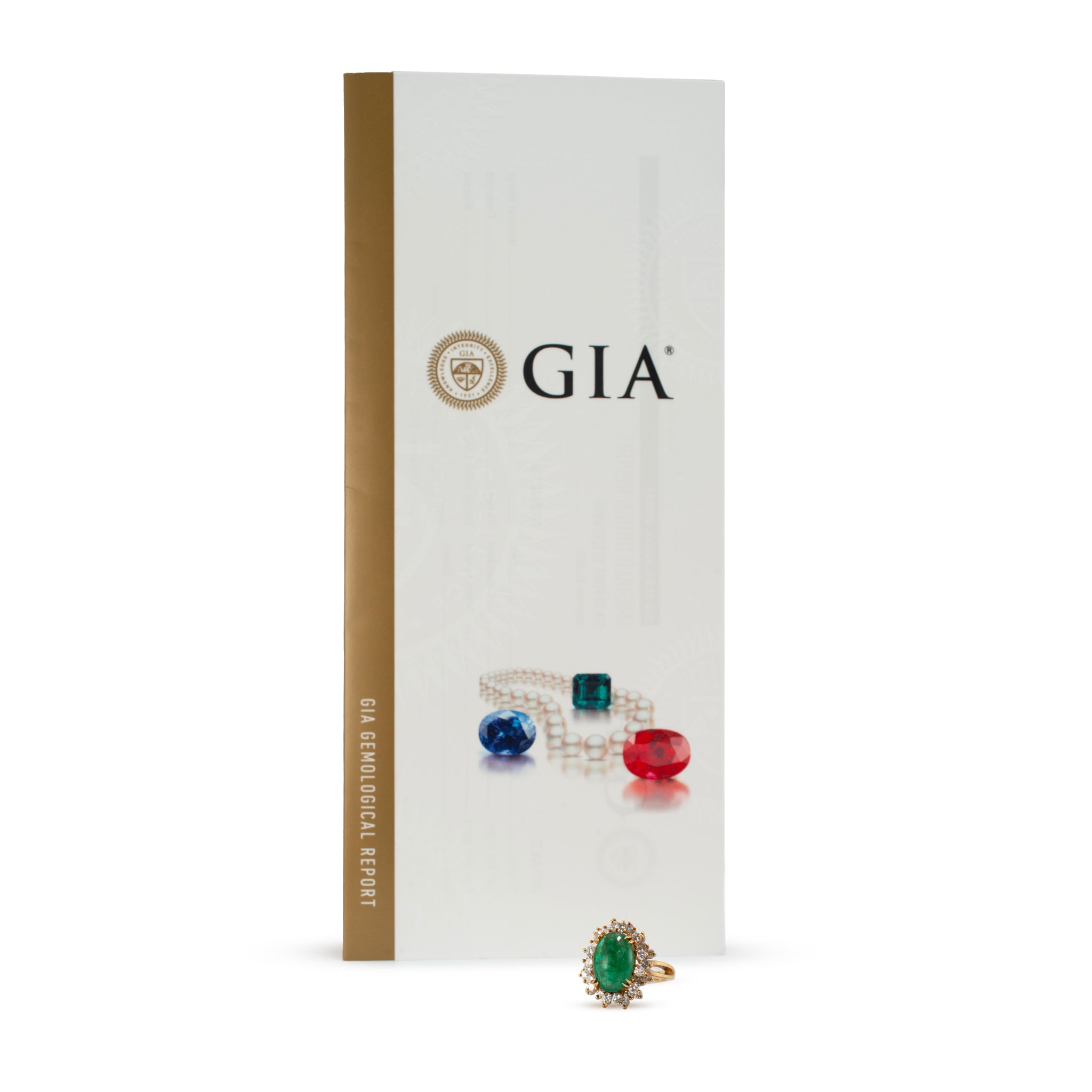Vintage 18K Yellow Gold GIA Emerald Halo Diamond Cocktail Ring