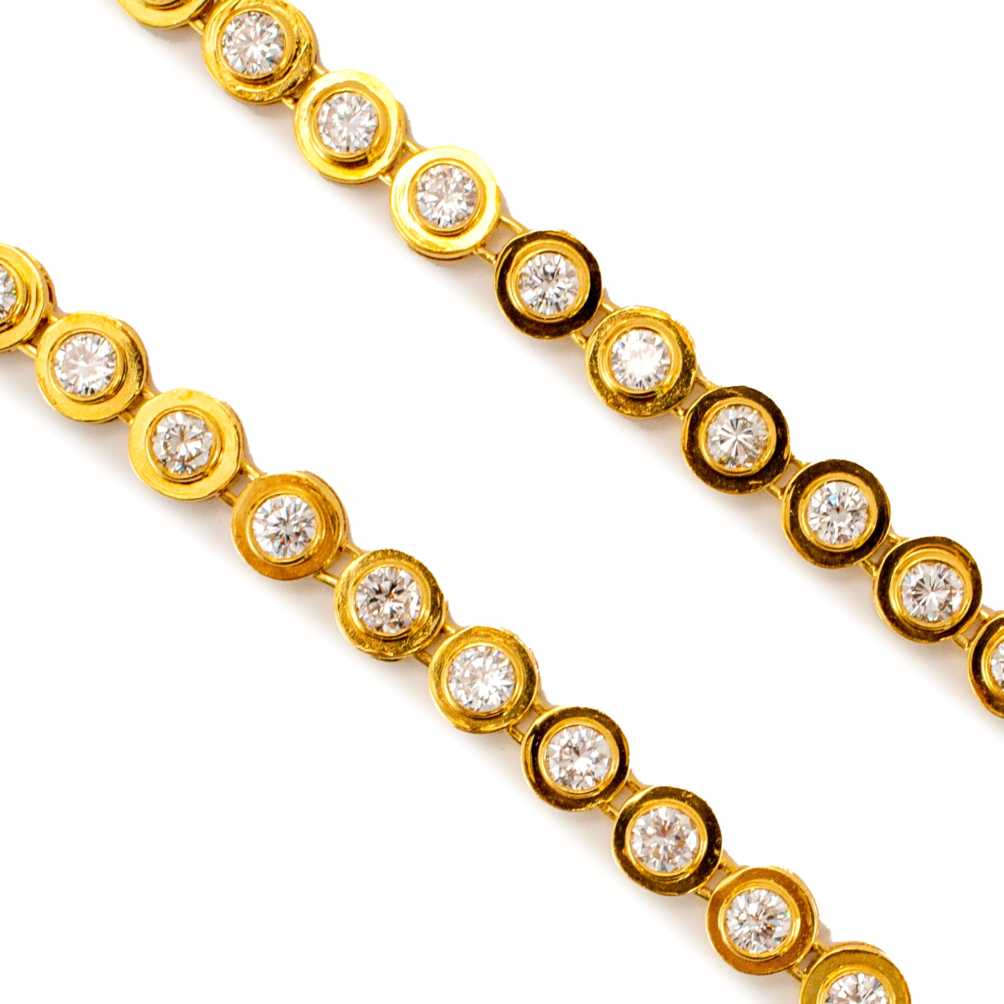 Vintage 18K Yellow Gold Bezel Set 14.57ct Diamond Tribute Tennis Link Necklace