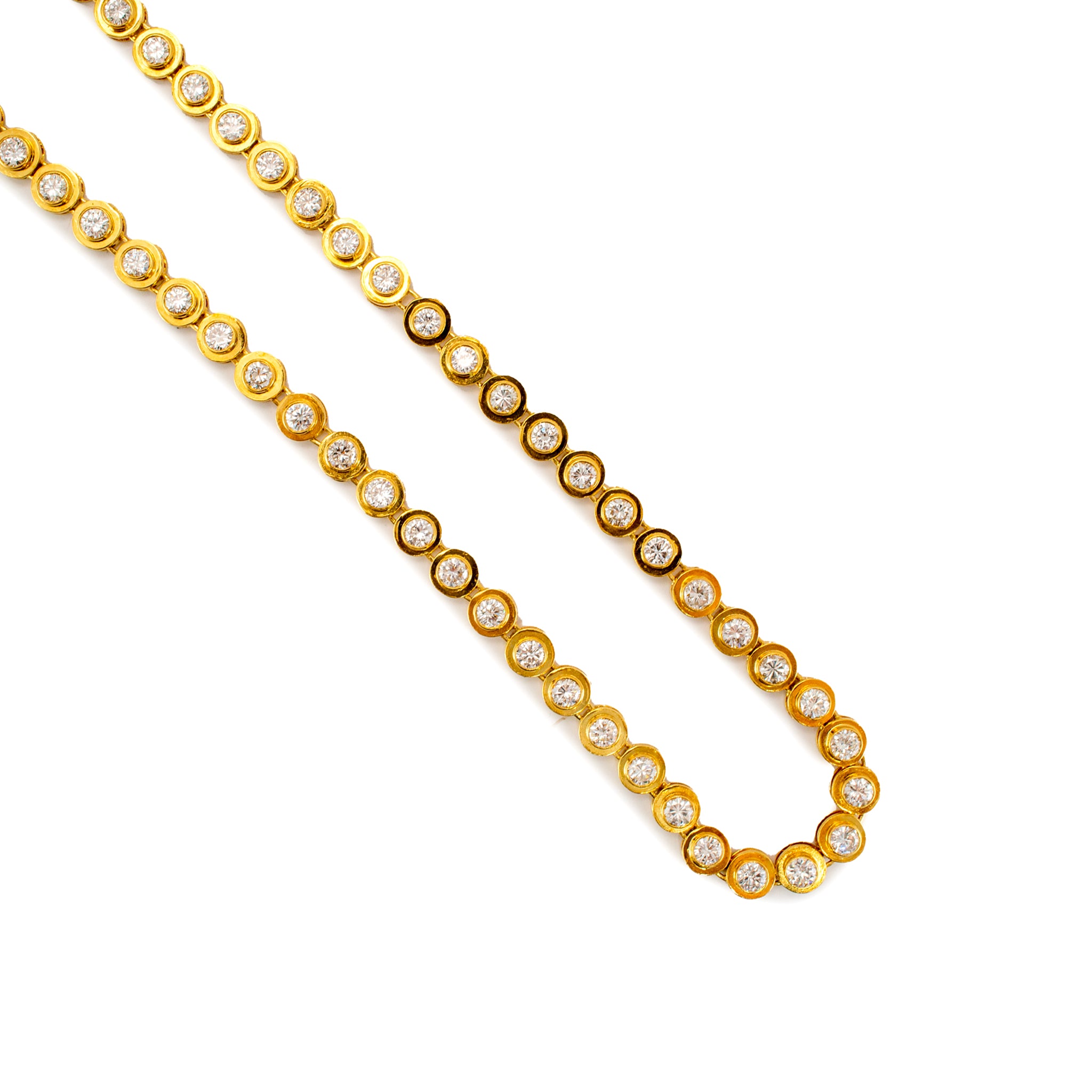 Vintage 18K Yellow Gold Bezel Set 14.57ct Diamond Tribute Tennis Link Necklace