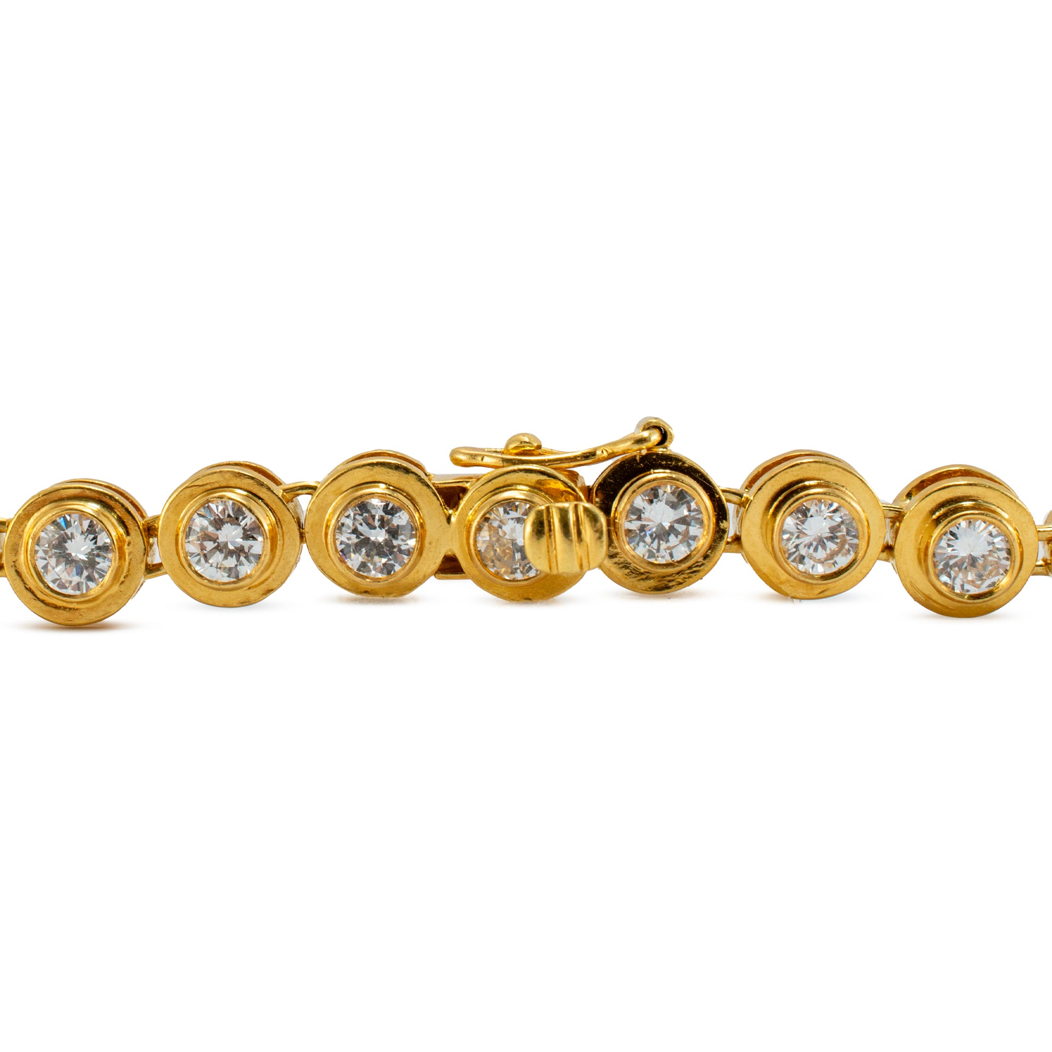 Vintage 18K Yellow Gold Bezel Set 14.57ct Diamond Tribute Tennis Link Necklace