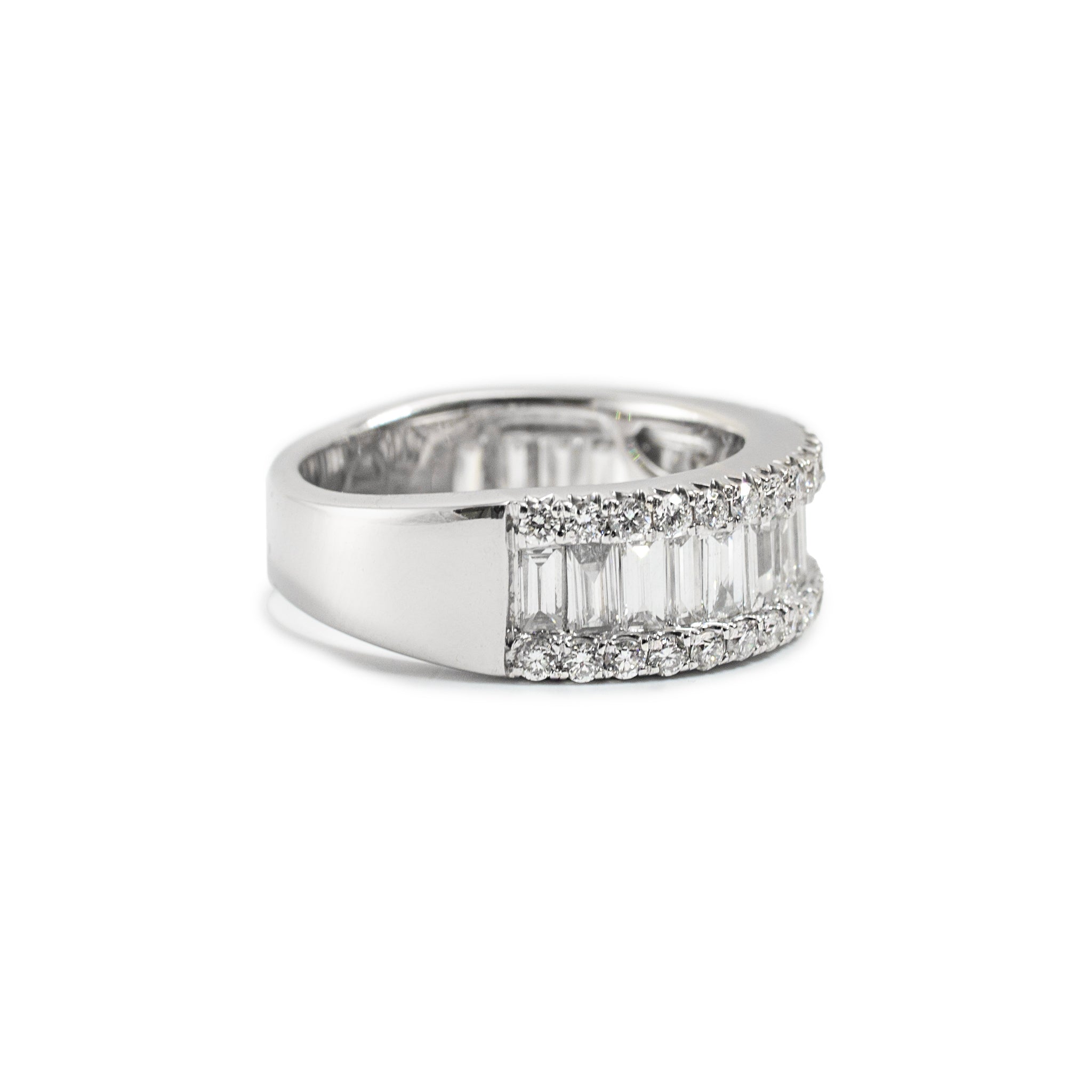 Ladies 14K White Gold 2.57ct Baguette and Rounds Lab Grown Diamond Band Ring