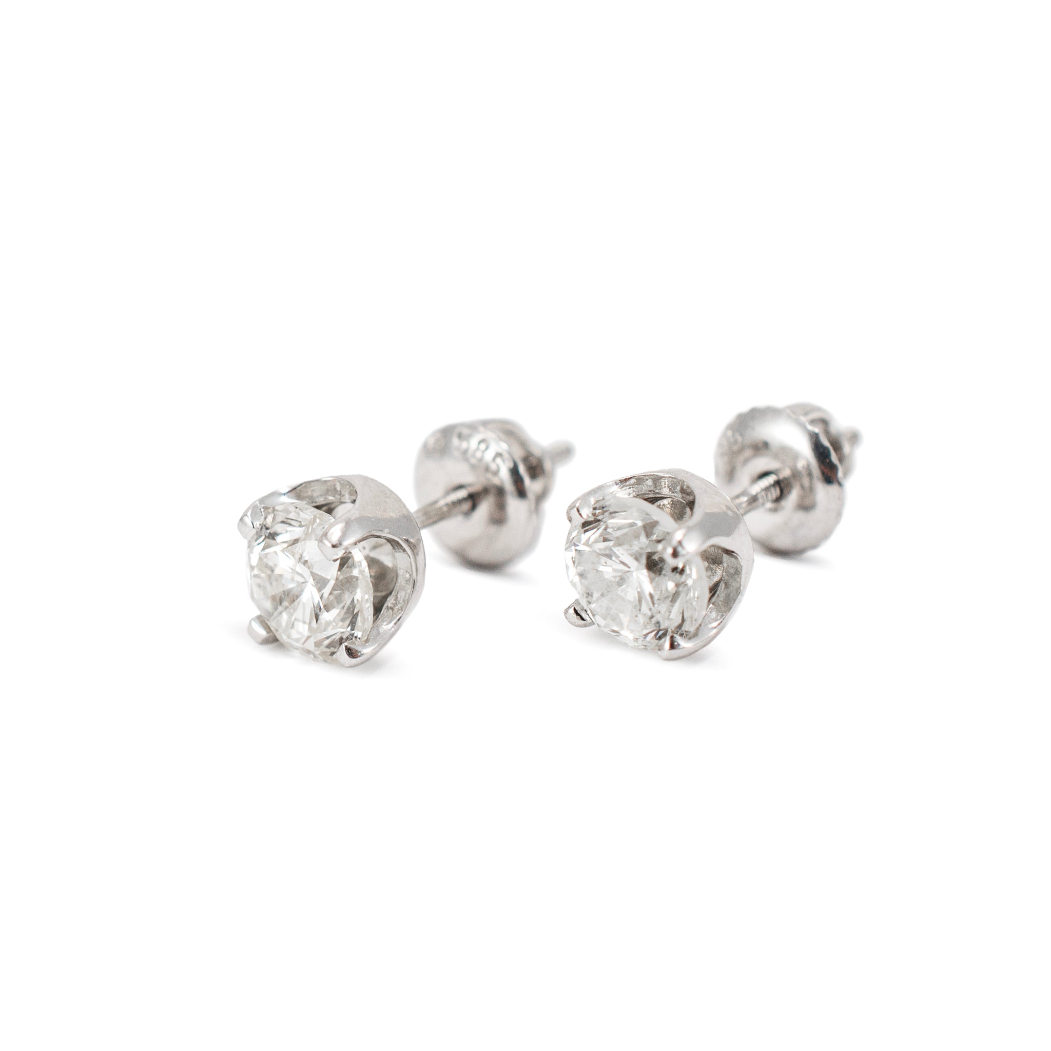 14K White Gold 4 Prong Screw Back 1.90 CT Round Diamond Stud Earrings