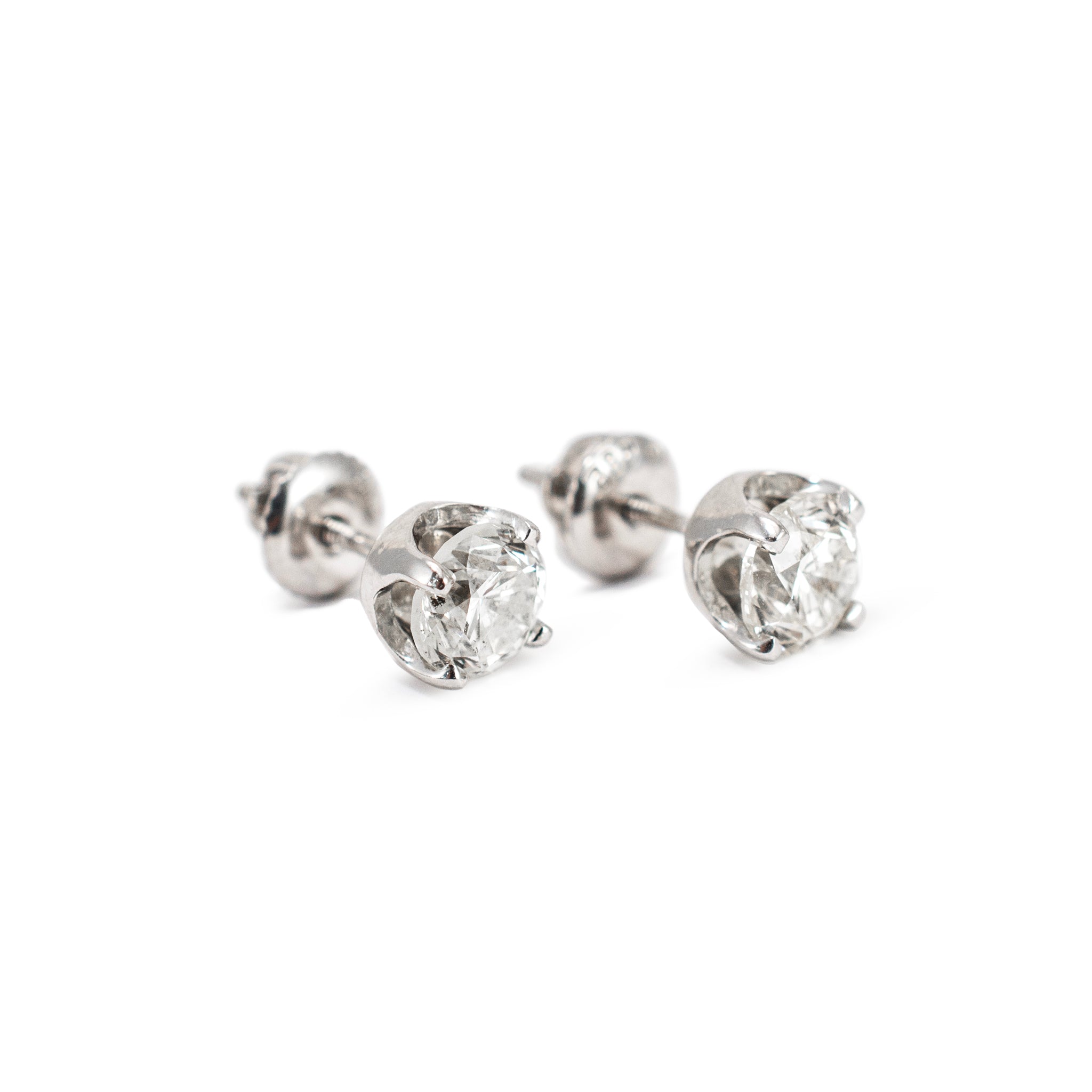 14K White Gold 4 Prong Screw Back 1.90 CT Round Diamond Stud Earrings