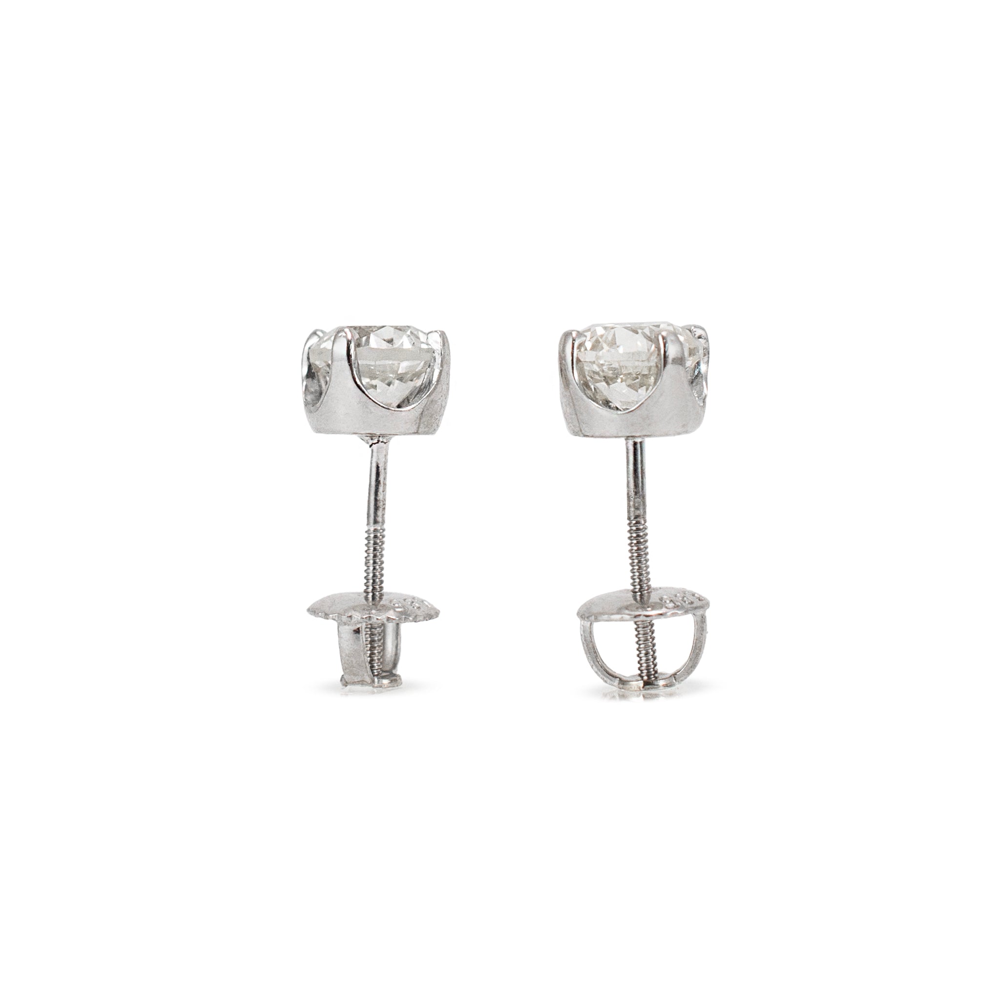14K White Gold 4 Prong Screw Back 1.90 CT Round Diamond Stud Earrings