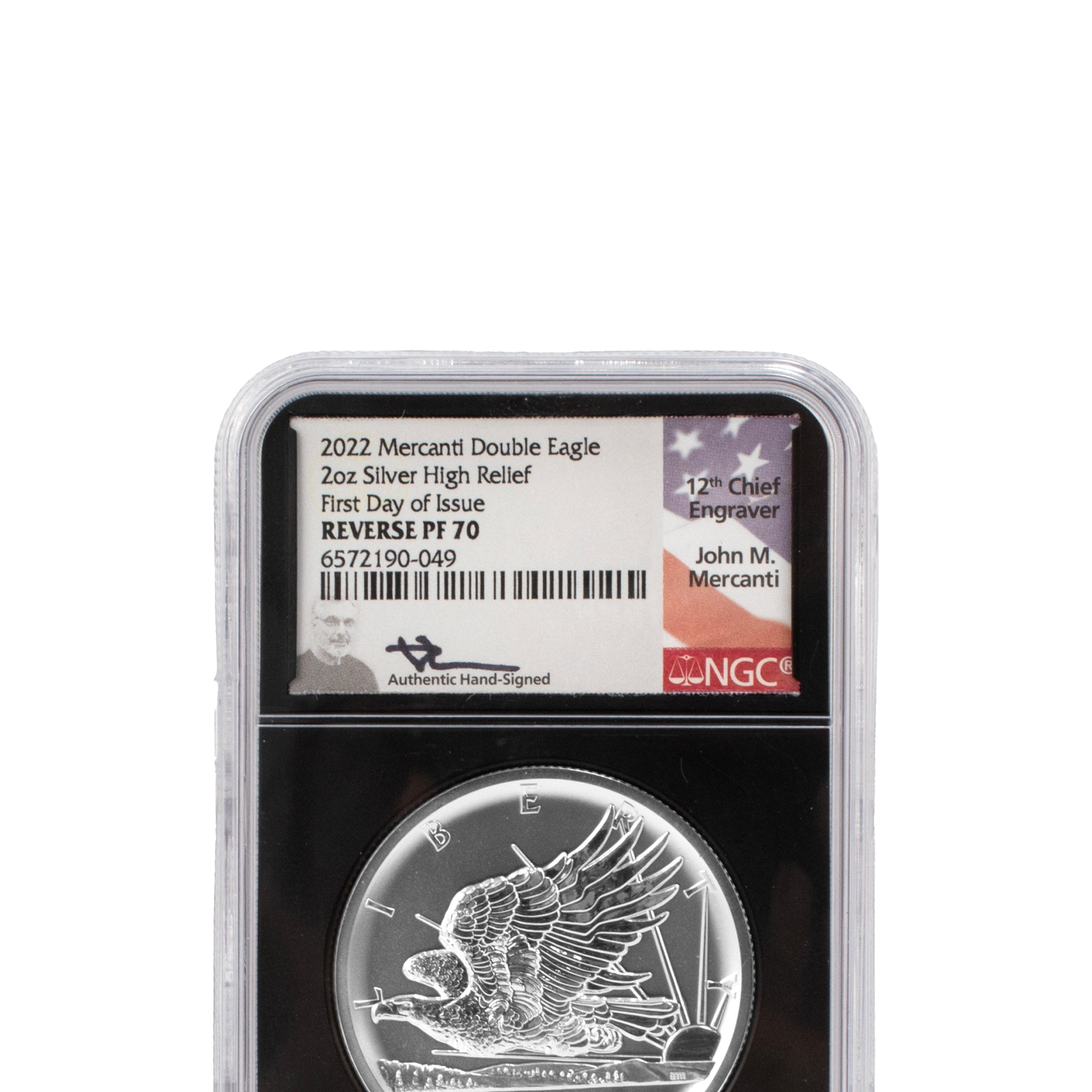 2022 NGC Reserve PF 70 2oz Fine Silver Mercanti High Relief Double Eagle Coin