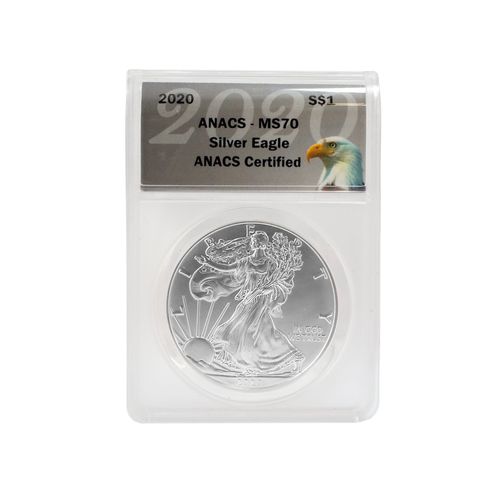 2020 1 Oz Anacs MS70 Fine Silver $1 American Eagle Liberty Coin