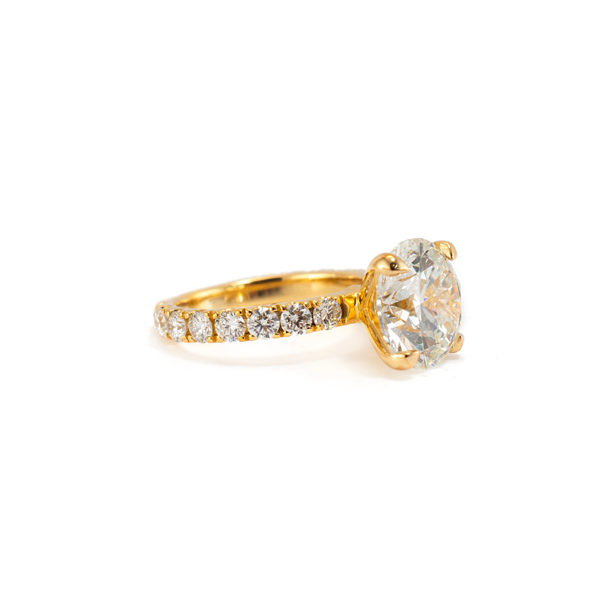 10K Yellow Gold Lab Grown IGI 4.04CT Round G VS1 Diamond Engagement Ring
