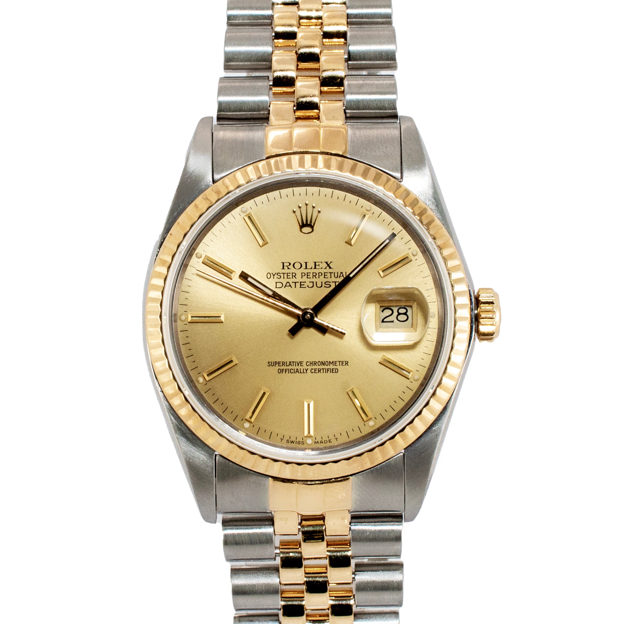 Rolex Datejust 36MM 16013 Gold Dial Jubilee Fluted 18K Yellow Gold Steel Watch
