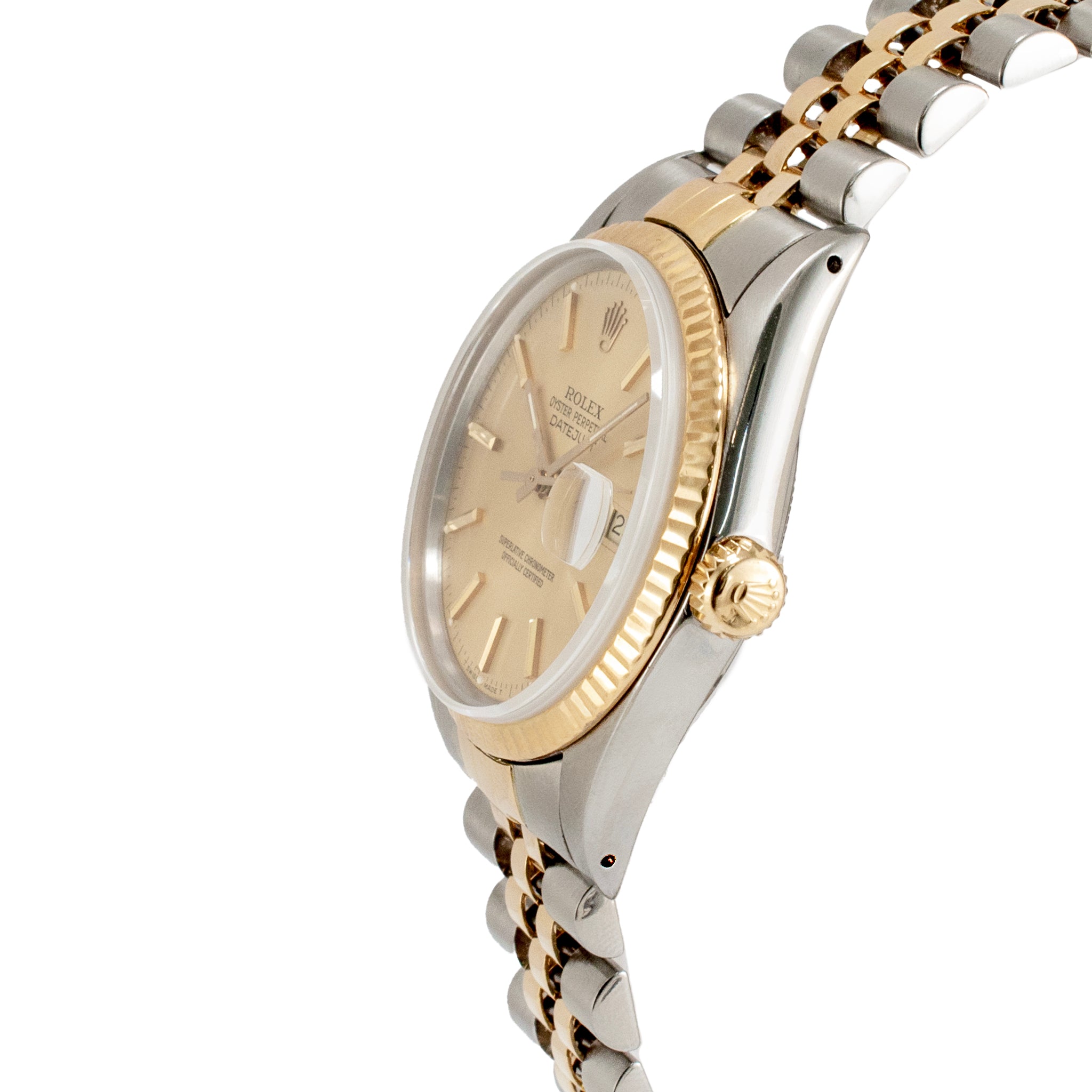 Rolex Datejust 36MM 16013 Gold Dial Jubilee Fluted 18K Yellow Gold Steel Watch