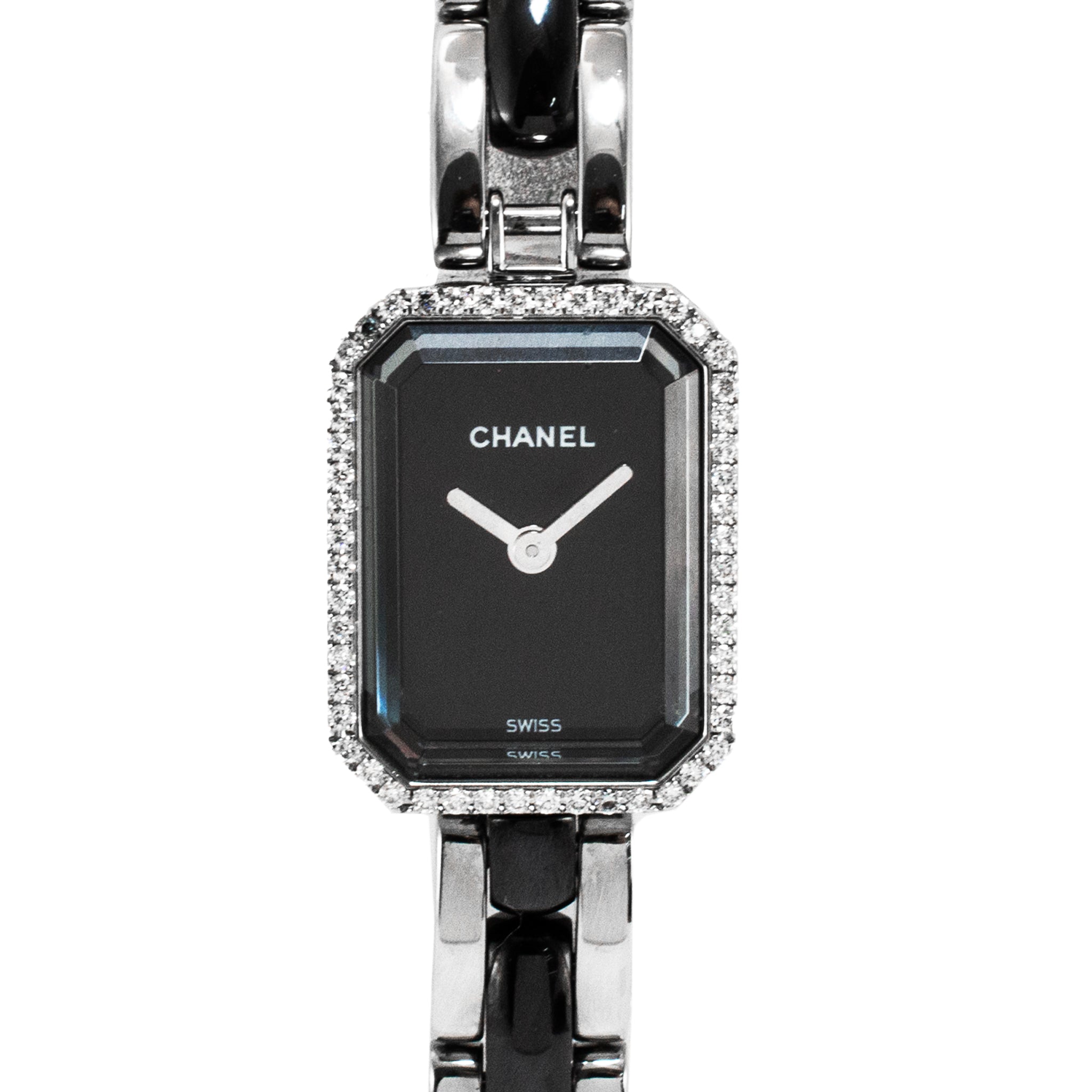 Chanel Premiere 19.7mm Ceramic H2163 Diamond Bezel Black Ceramic and Steel Watch