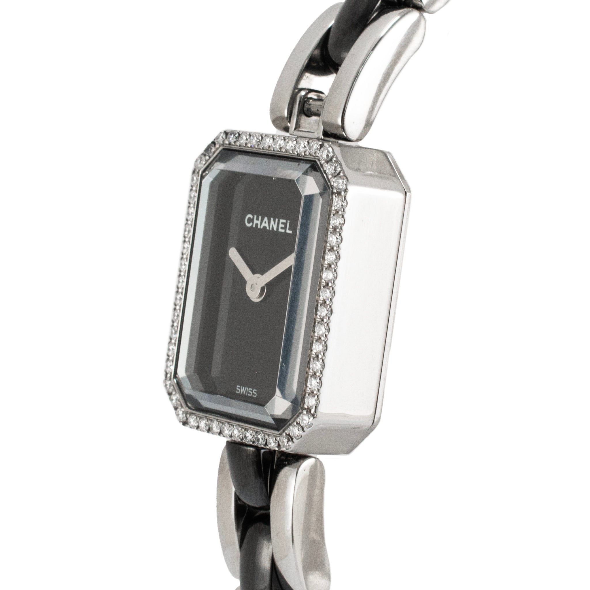 Chanel Premiere 19.7mm Ceramic H2163 Diamond Bezel Black Ceramic and Steel Watch