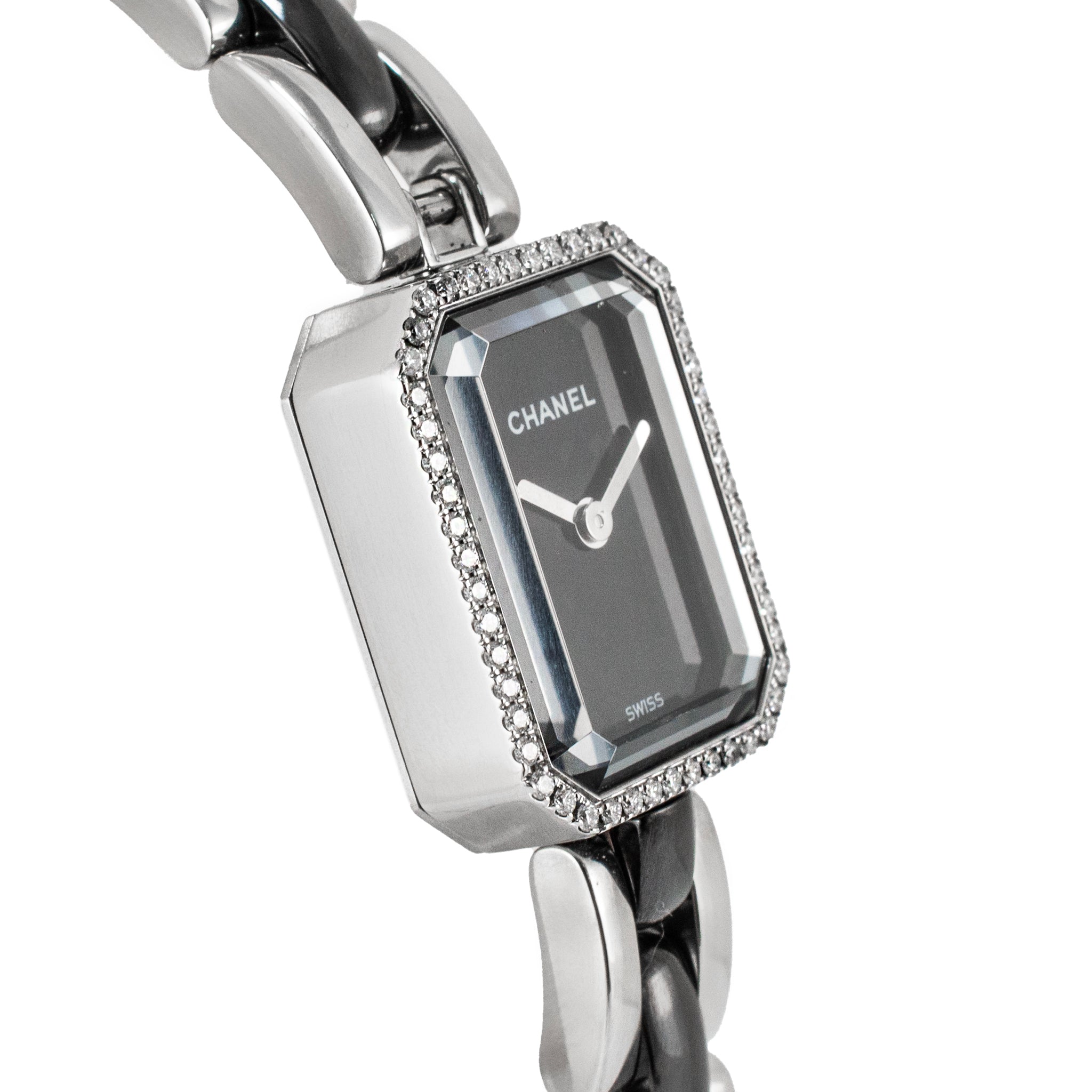 Chanel Premiere 19.7mm Ceramic H2163 Diamond Bezel Black Ceramic and Steel Watch