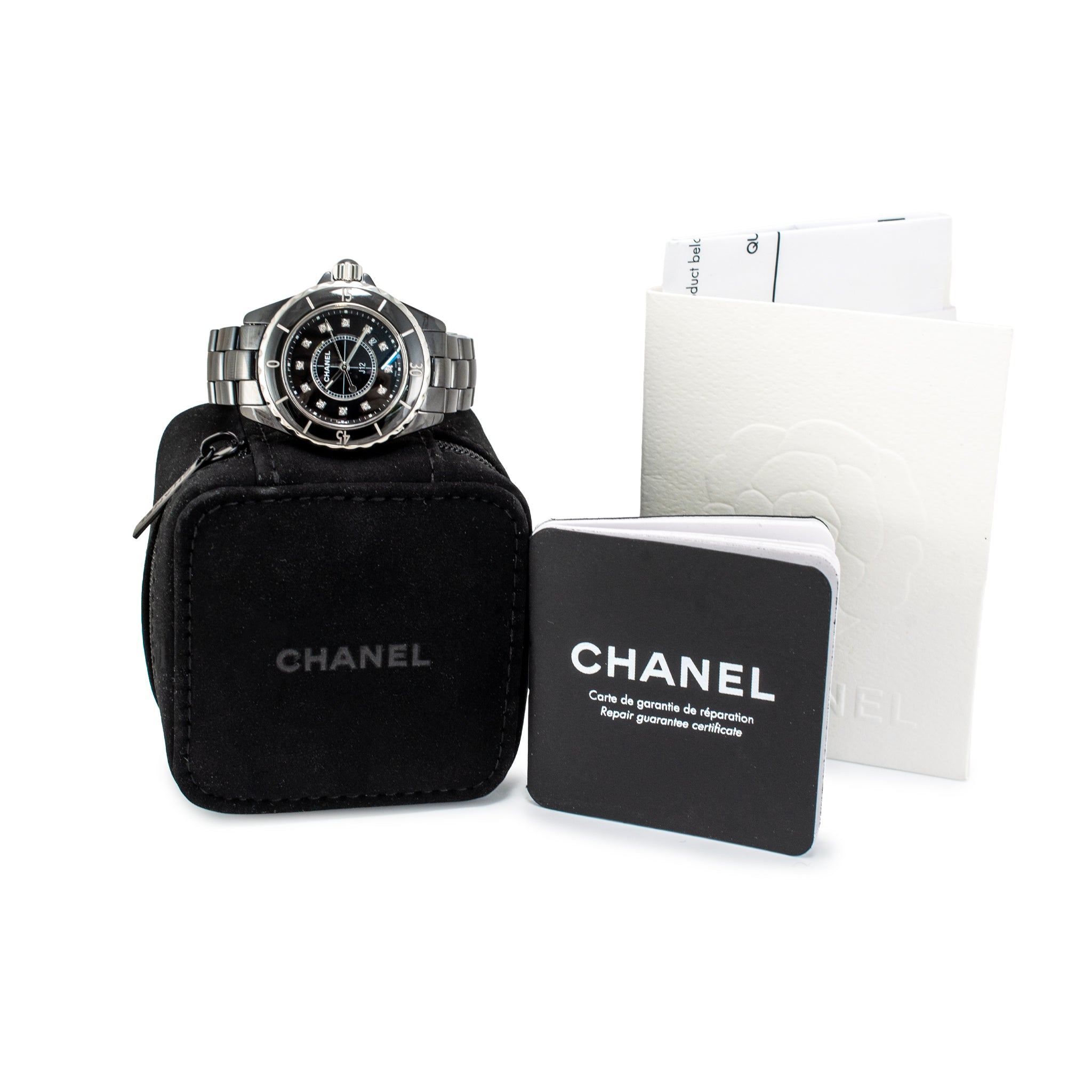 Ladies Chanel J12 Black Ceramic 33MM H1625 Icon 12 Diamond Steel Quartz Watch