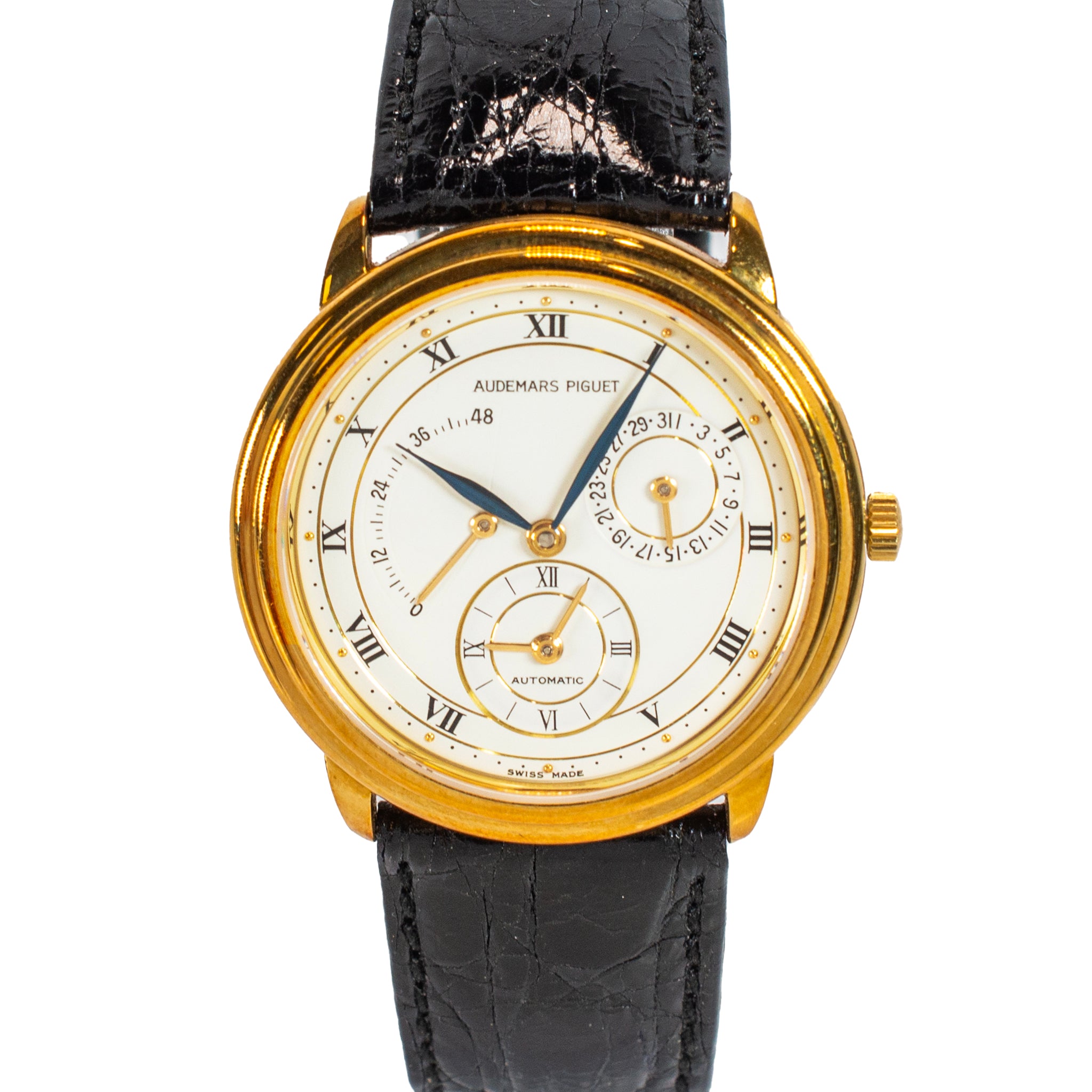 Vintage Audemars Piguet Dual Time 36MM 25685BA 18K Gold Calendar Automatic Watch