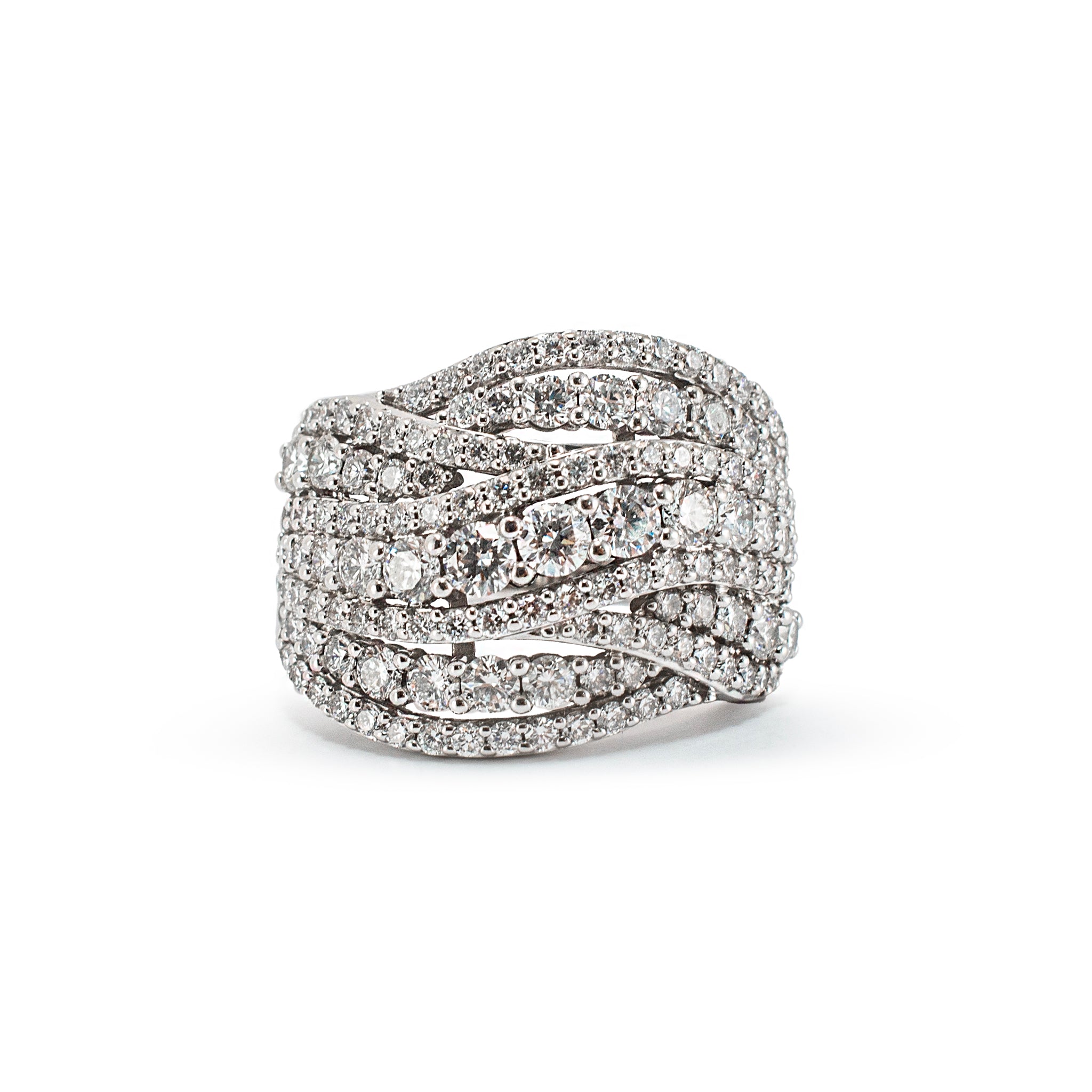Ladies 10K White Gold 5.25ct Lab Grown Diamond Multi-Row Criss-Cross Band Ring