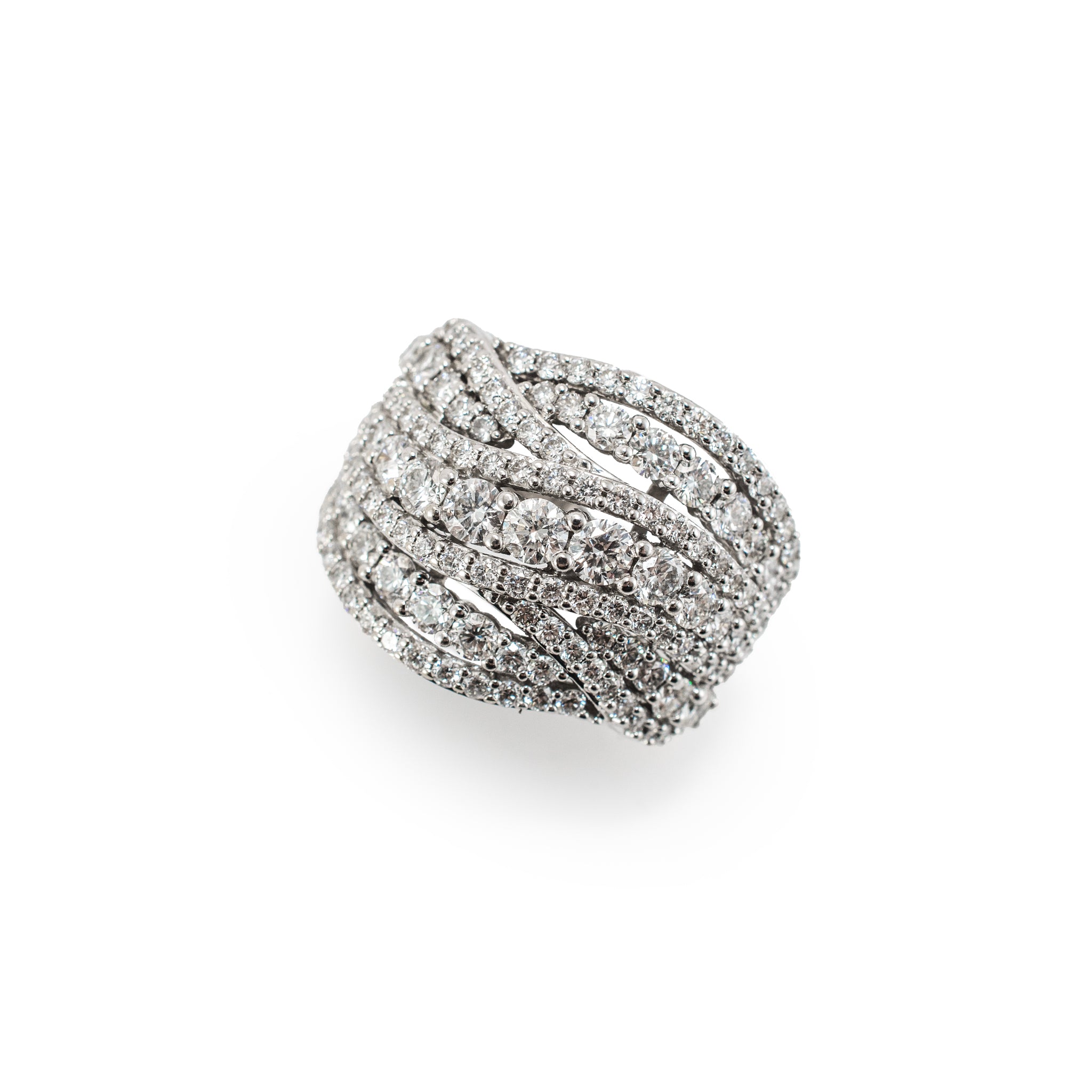Ladies 10K White Gold 5.25ct Lab Grown Diamond Multi-Row Criss-Cross Band Ring